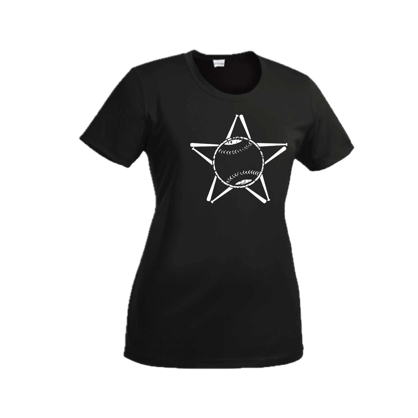 Baseball Star | Women’s Short Sleeve Crewneck Baseball T-Shirts | 100% Polyester