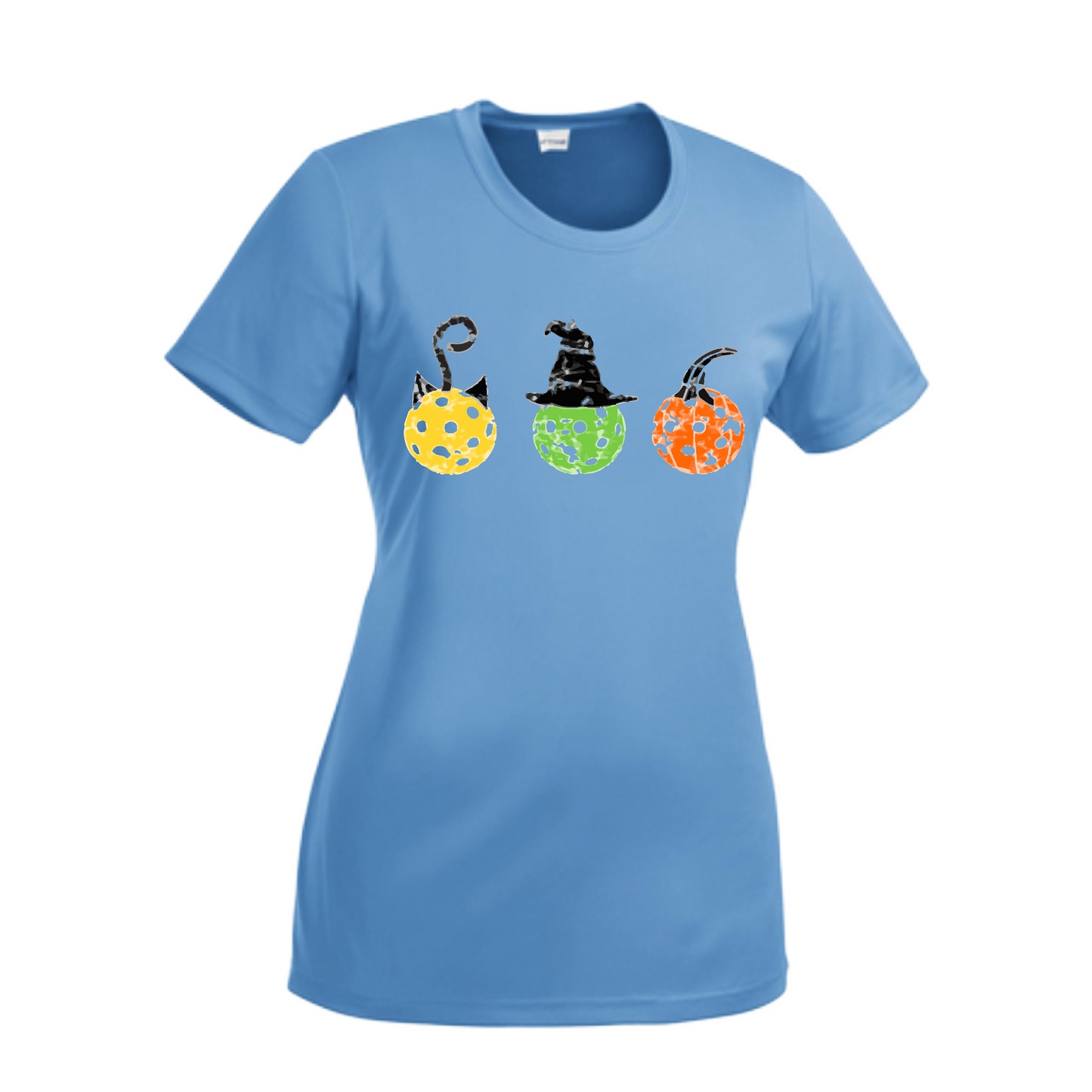 Cat Witch Pumpkin  | Women’s Short Sleeve Crewneck Pickleball Shirts | 100% Polyester