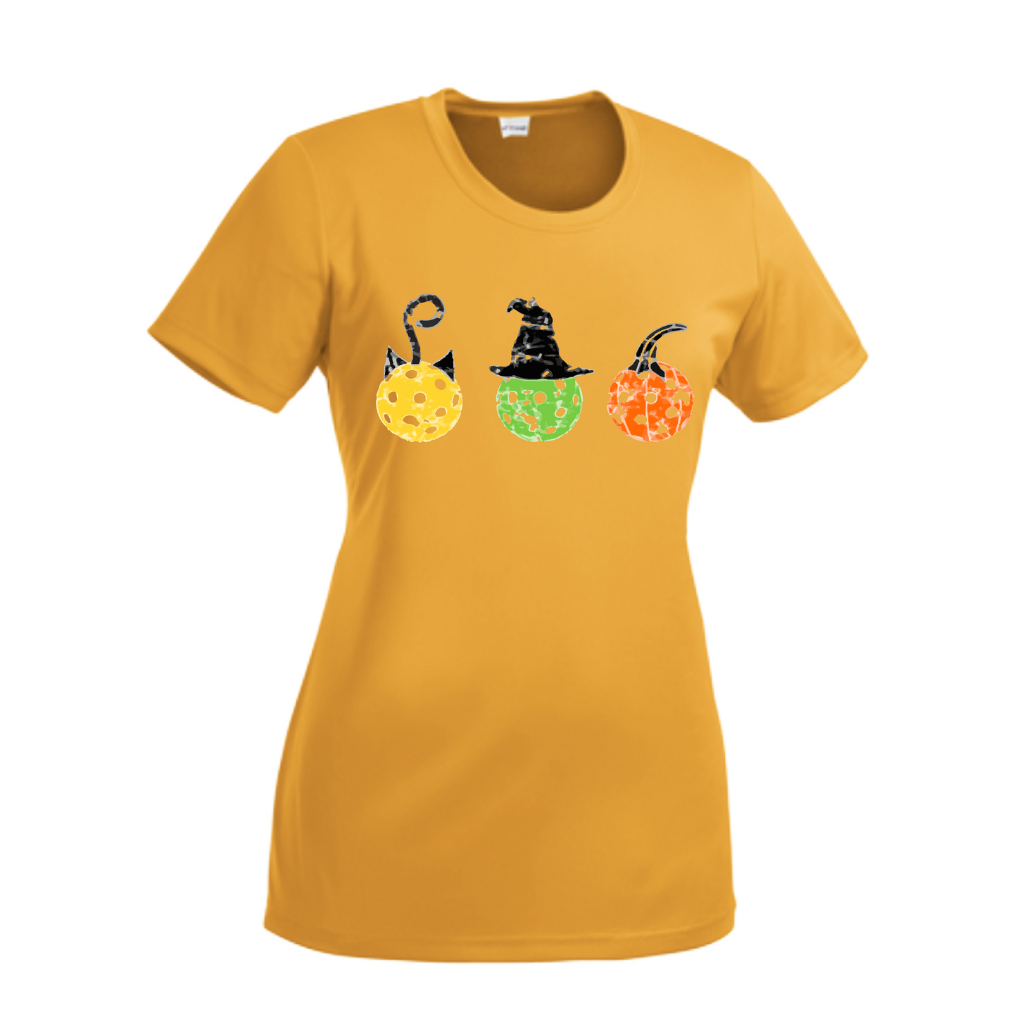 Cat Witch Pumpkin  | Women’s Short Sleeve Crewneck Pickleball Shirts | 100% Polyester