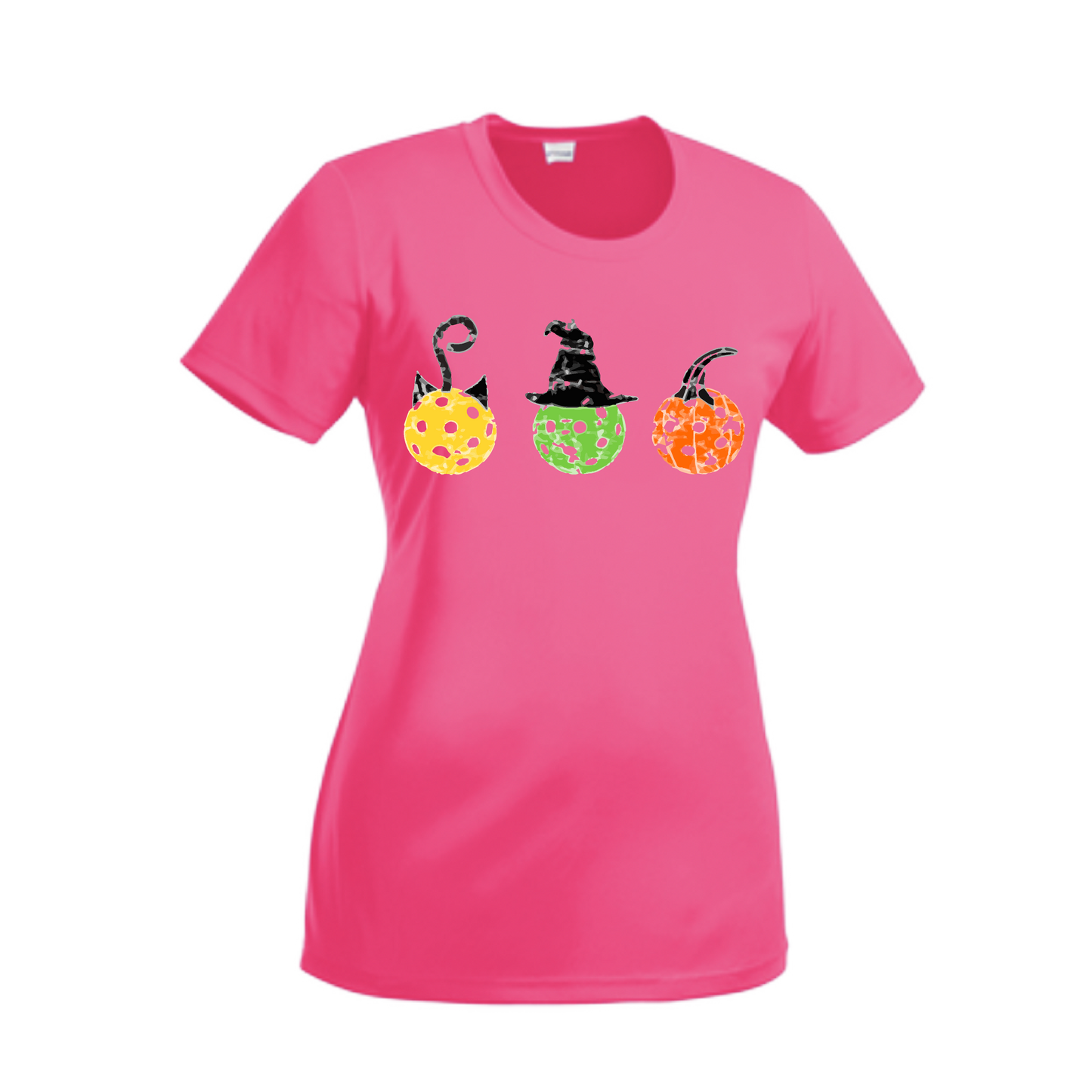 Cat Witch Pumpkin  | Women’s Short Sleeve Crewneck Pickleball Shirts | 100% Polyester