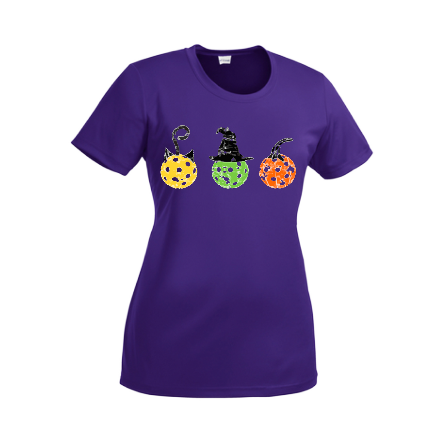 Cat Witch Pumpkin  | Women’s Short Sleeve Crewneck Pickleball Shirts | 100% Polyester