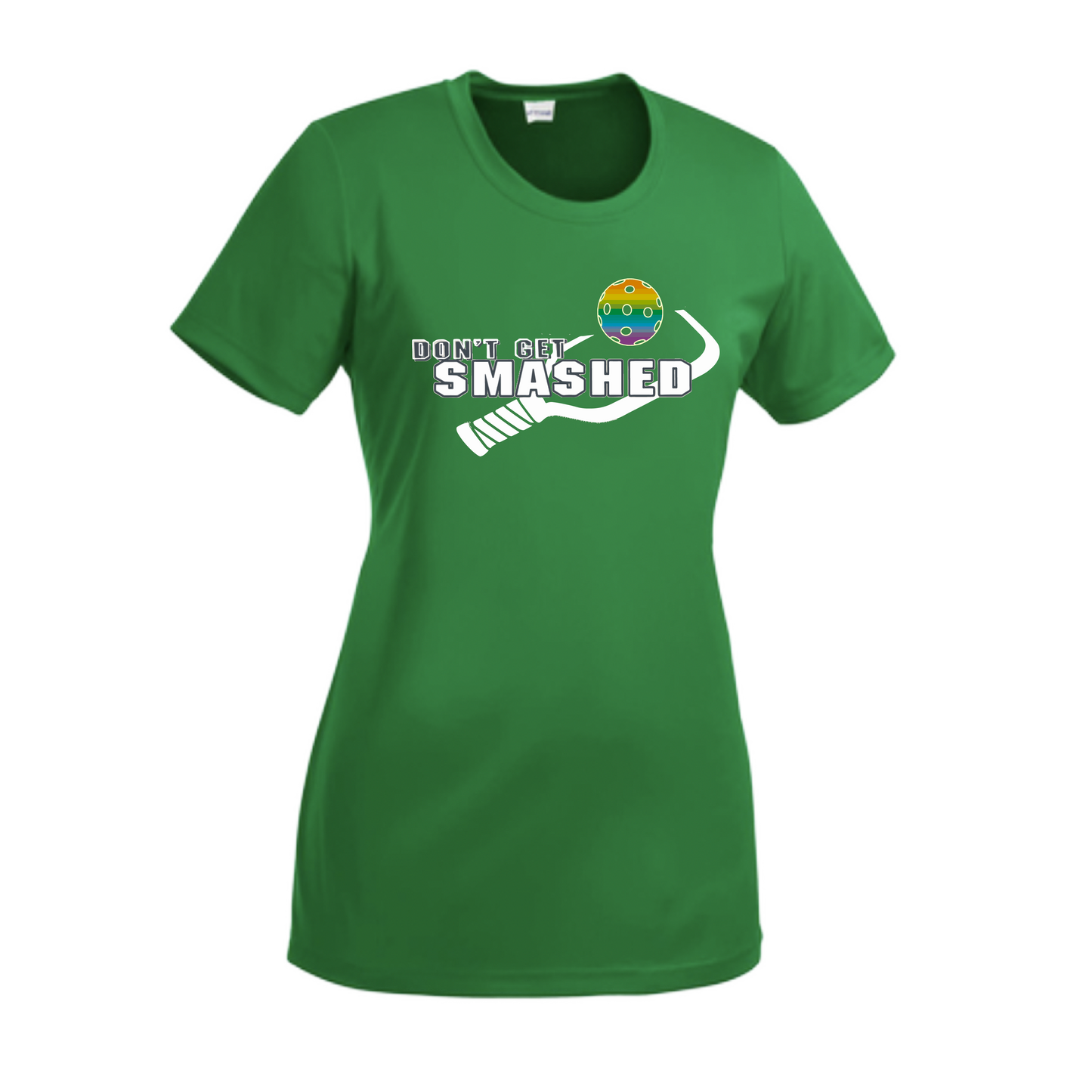 Don't Get Smashed With Pickleballs (Red Green Rainbow) Customizable | Women’s Short Sleeve Crewneck Athletic Shirts | 100% Polyester