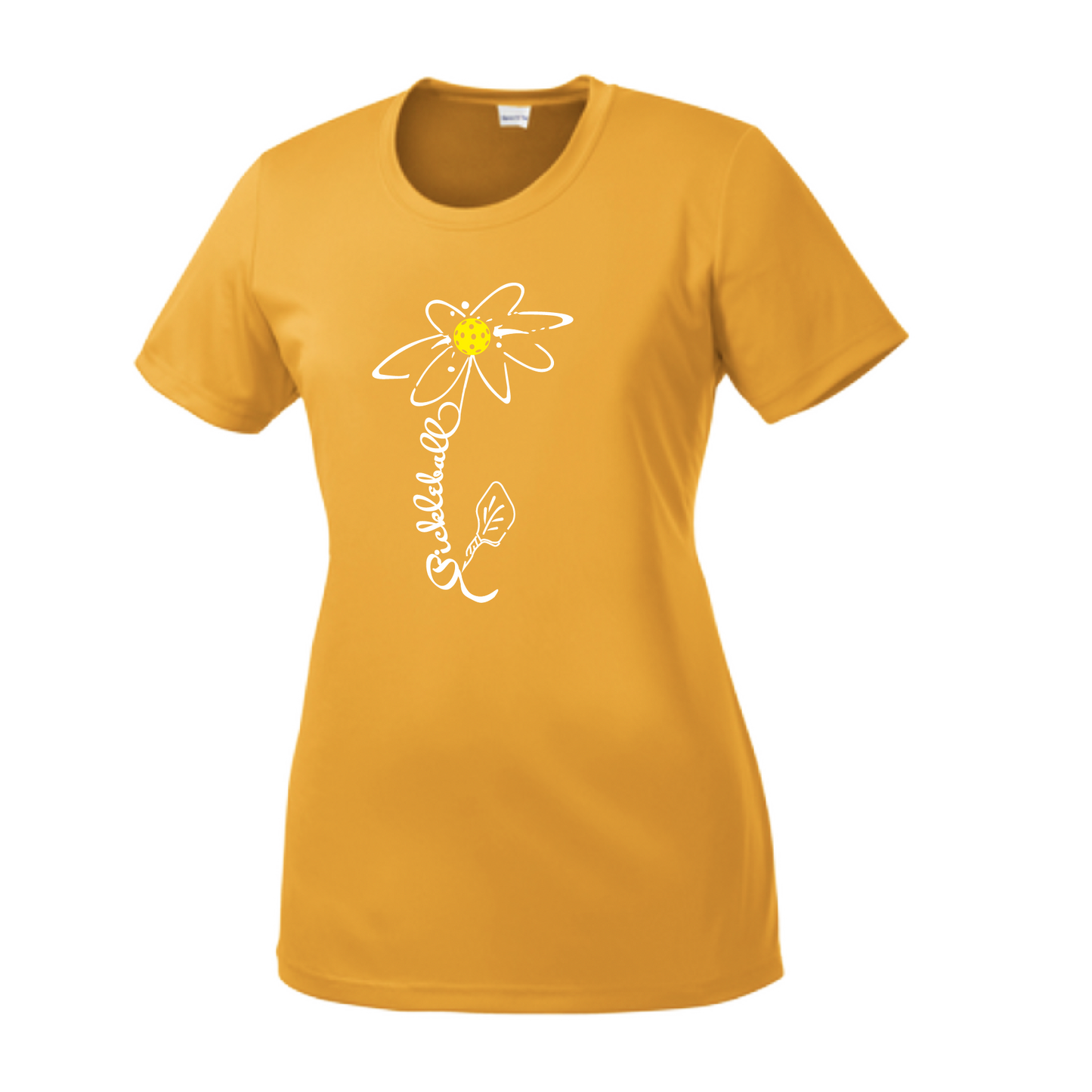 Pickleball Flower (White Yellow) | Women’s Short Sleeve Crewneck Pickleball Shirts | 100% Polyester