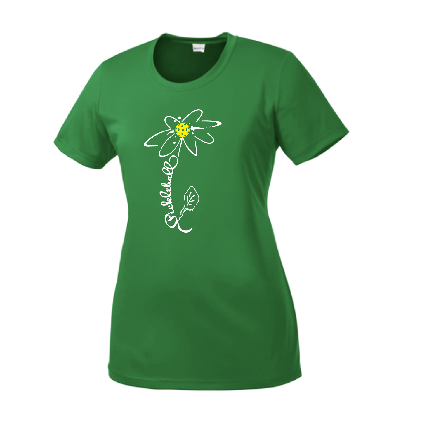 Pickleball Flower (White Yellow) | Women’s Short Sleeve Crewneck Pickleball Shirts | 100% Polyester