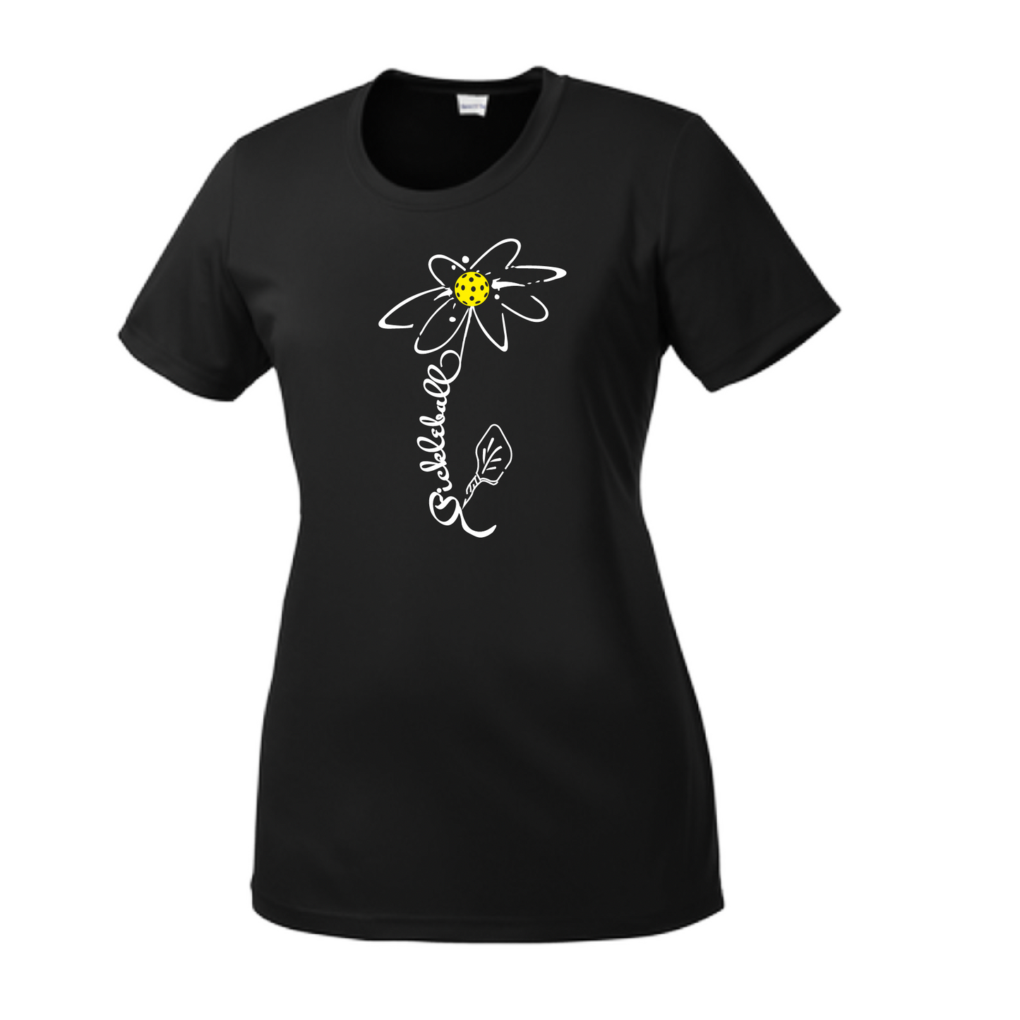 Pickleball Flower (White Yellow) | Women’s Short Sleeve Crewneck Pickleball Shirts | 100% Polyester