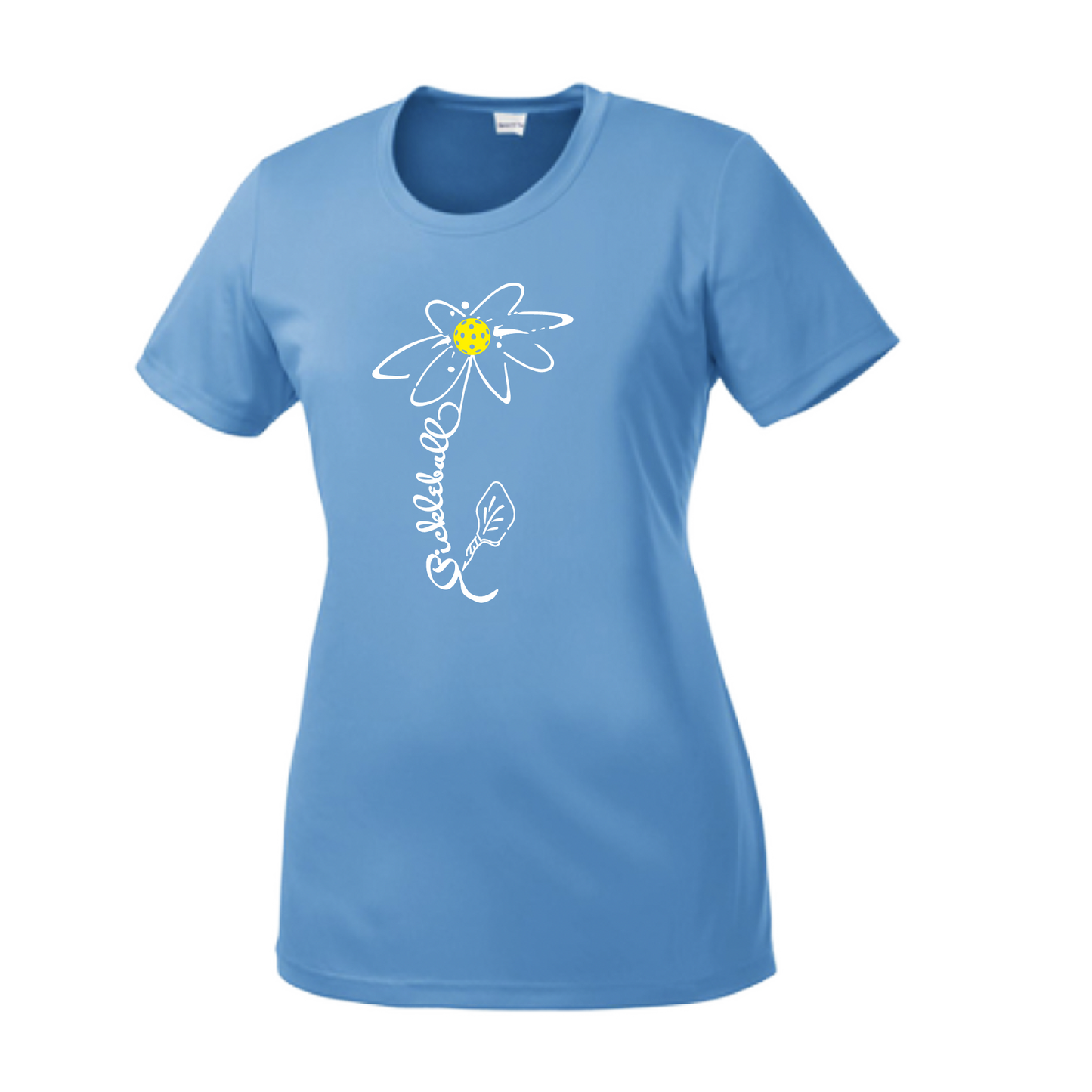 Pickleball Flower (White Yellow) | Women’s Short Sleeve Crewneck Pickleball Shirts | 100% Polyester