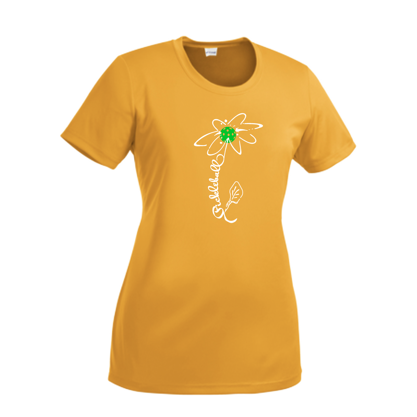 Pickleball Flower (Yellow, Cyan or Green) | Women’s Short Sleeve Crewneck Pickleball Shirts | 100% Polyester