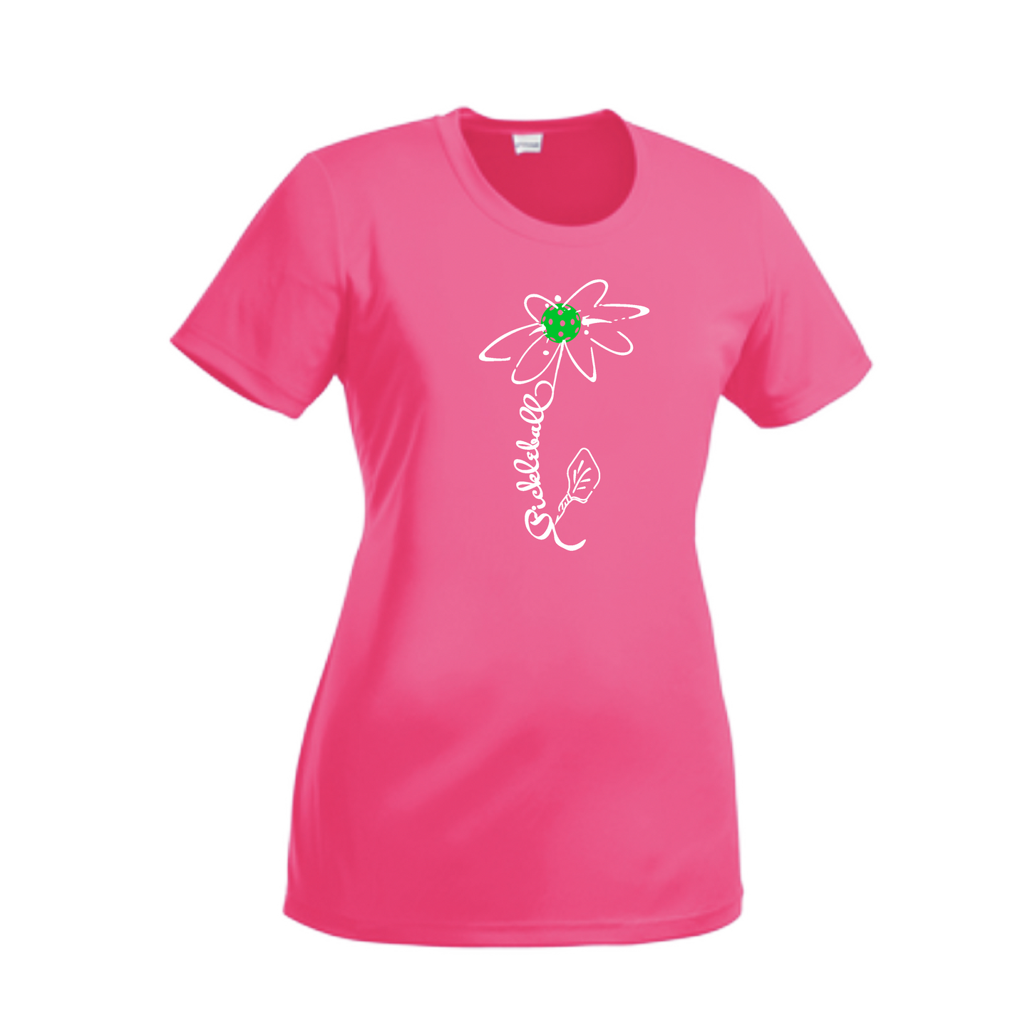 Pickleball Flower (Yellow, Cyan or Green) | Women’s Short Sleeve Crewneck Pickleball Shirts | 100% Polyester