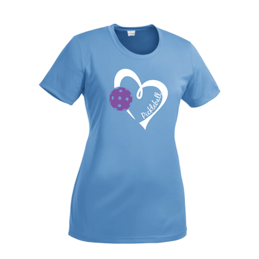 Pickleball Love (Purple) | Women’s Short Sleeve Crewneck Pickleball Shirts | 100% Polyester