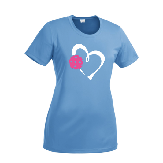 Love Pickleball (Pink) | Women’s Short Sleeve Crewneck Pickleball Shirts | 100% Polyester