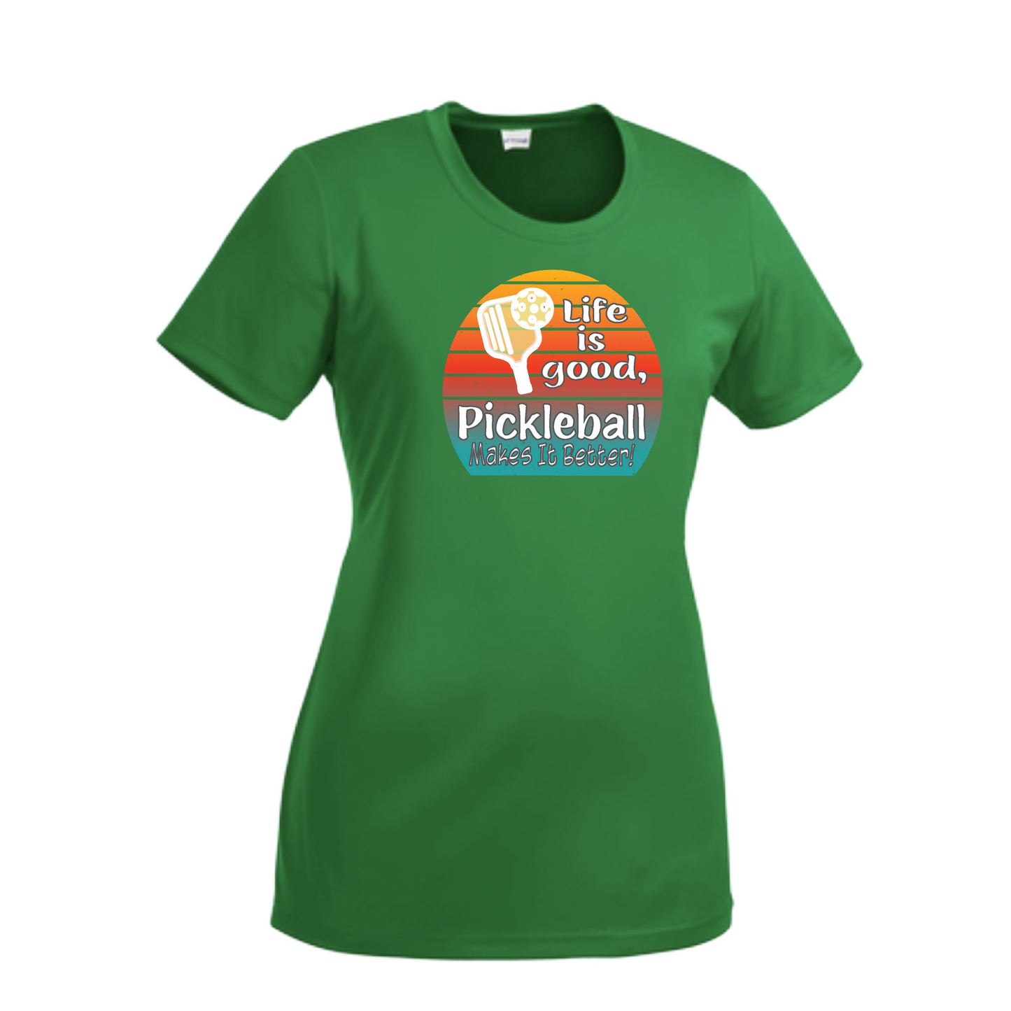 Life is Good Pickleball Makes it Better | Women’s Short Sleeve Crewneck Pickleball Shirts | 100% Polyester