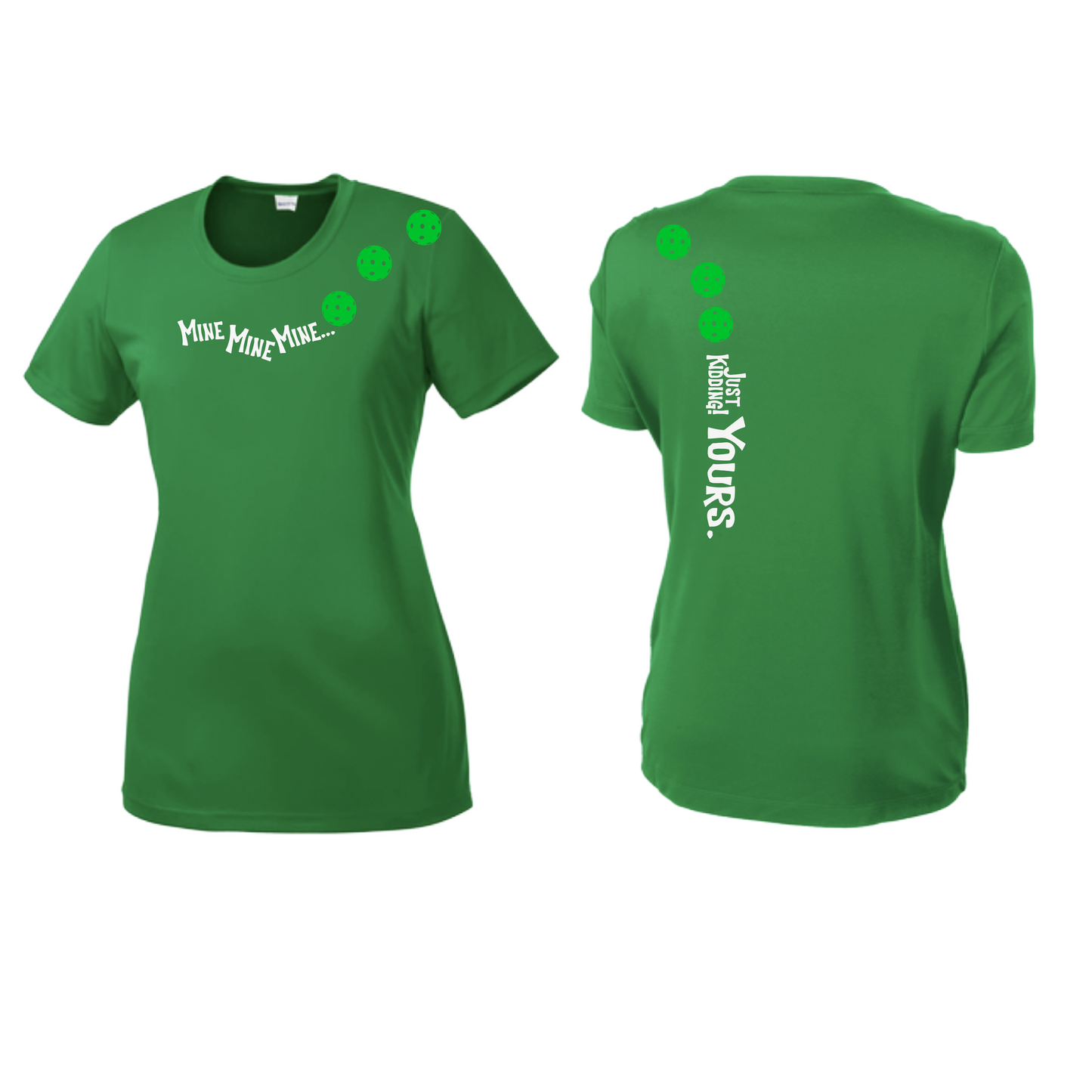 Mine JK Yours (Pickleballs Cyan Green Orange) | Women’s Short Sleeve Crewneck Pickleball Shirts | 100% Polyester