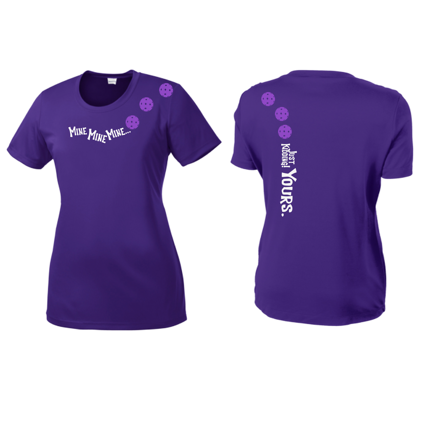 Mine JK Yours (Pickleball Colors Patriotic Stars White or Purple) | Women’s Short Sleeve Crewneck Pickleball Shirts | 100% Polyester