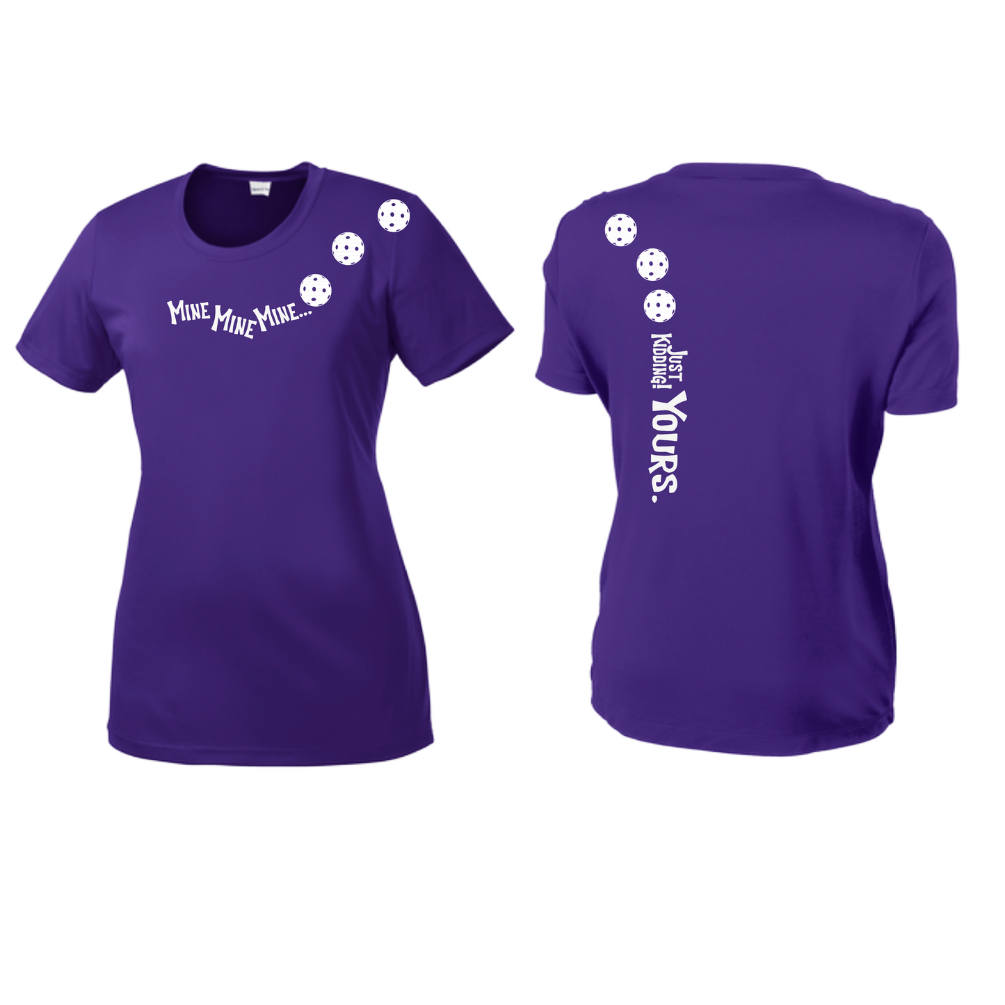 Mine JK Yours (Pickleball Colors Patriotic Stars White or Purple) | Women’s Short Sleeve Crewneck Pickleball Shirts | 100% Polyester