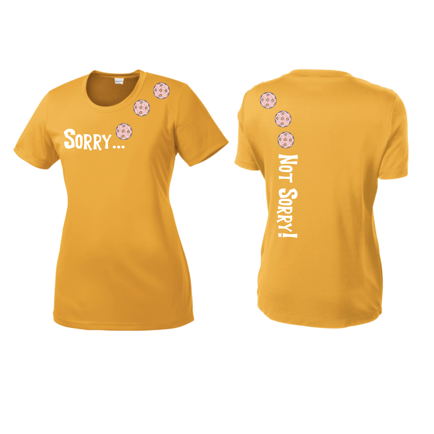 Sorry Not Sorry (Pickleballs With Stars) | Women’s Short Sleeve Crewneck Pickleball Shirts | 100% Polyester