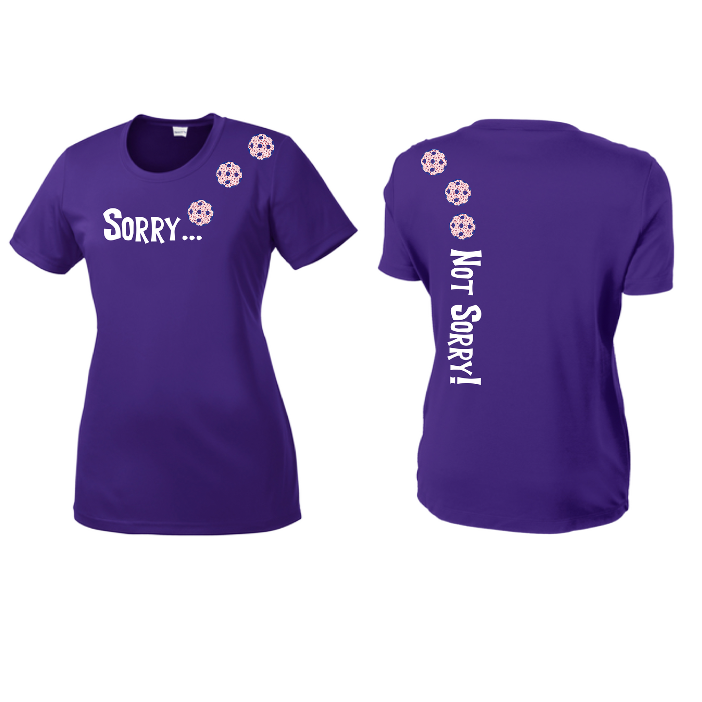 Sorry Not Sorry (Pickleballs With Stars) | Women’s Short Sleeve Crewneck Pickleball Shirts | 100% Polyester