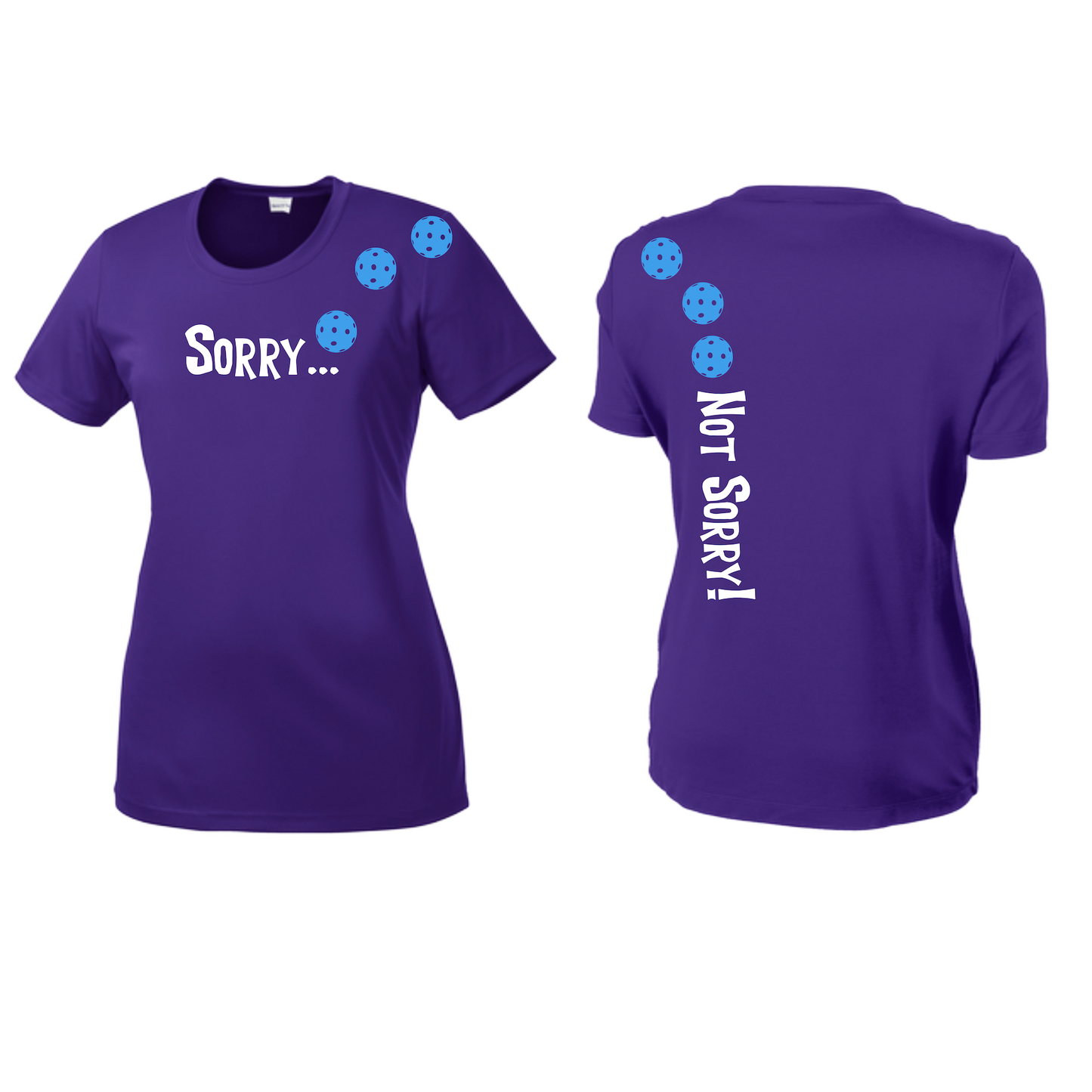 Sorry Not Sorry With Pickleballs (Rainbow Red Cyan) Customizable | Women’s Short Sleeve Crewneck Pickleball Shirts | 100% Polyester