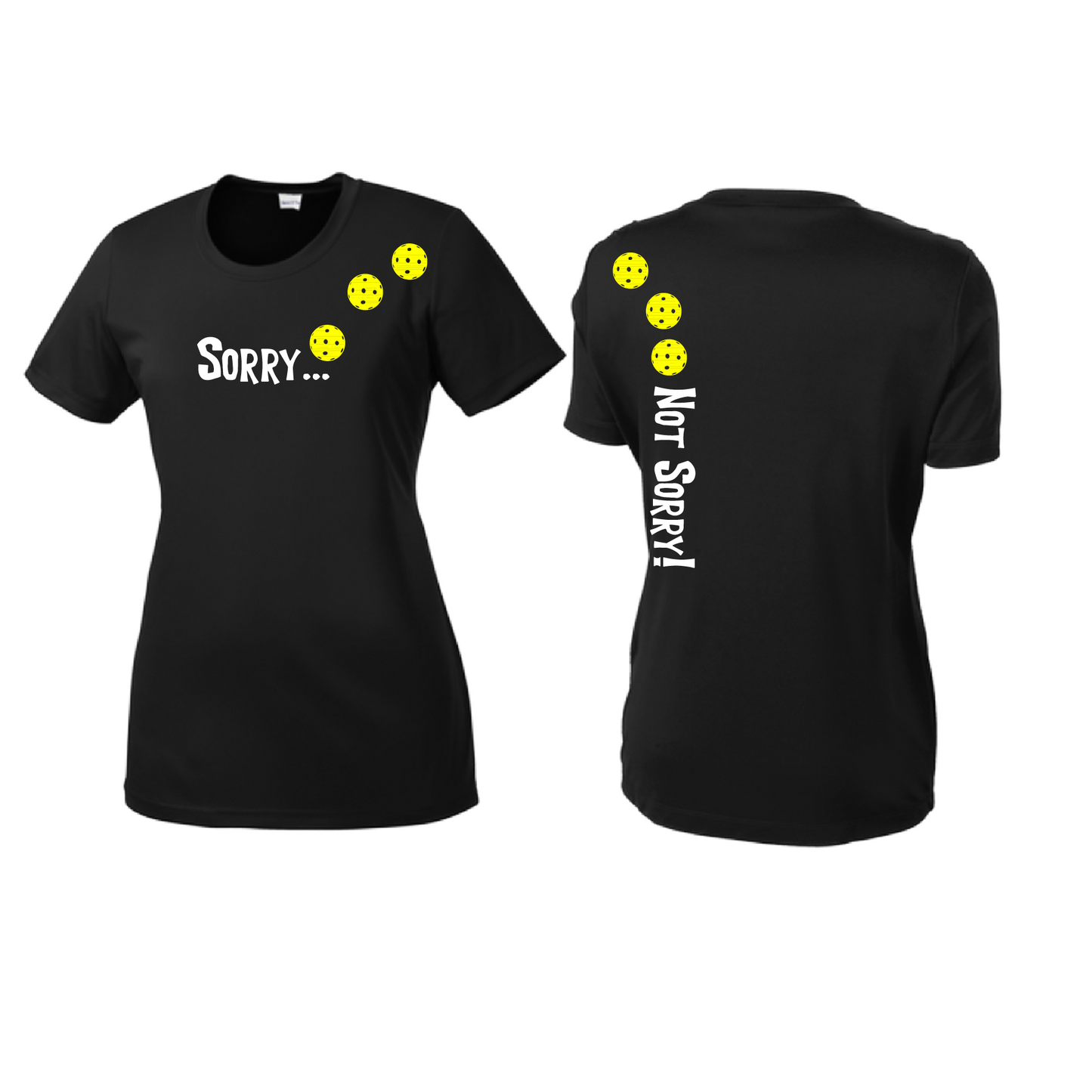 Sorry Not Sorry (Pickleballs Red White Yellow) | Women’s Short Sleeve Crewneck Pickleball Shirts | 100% Polyester