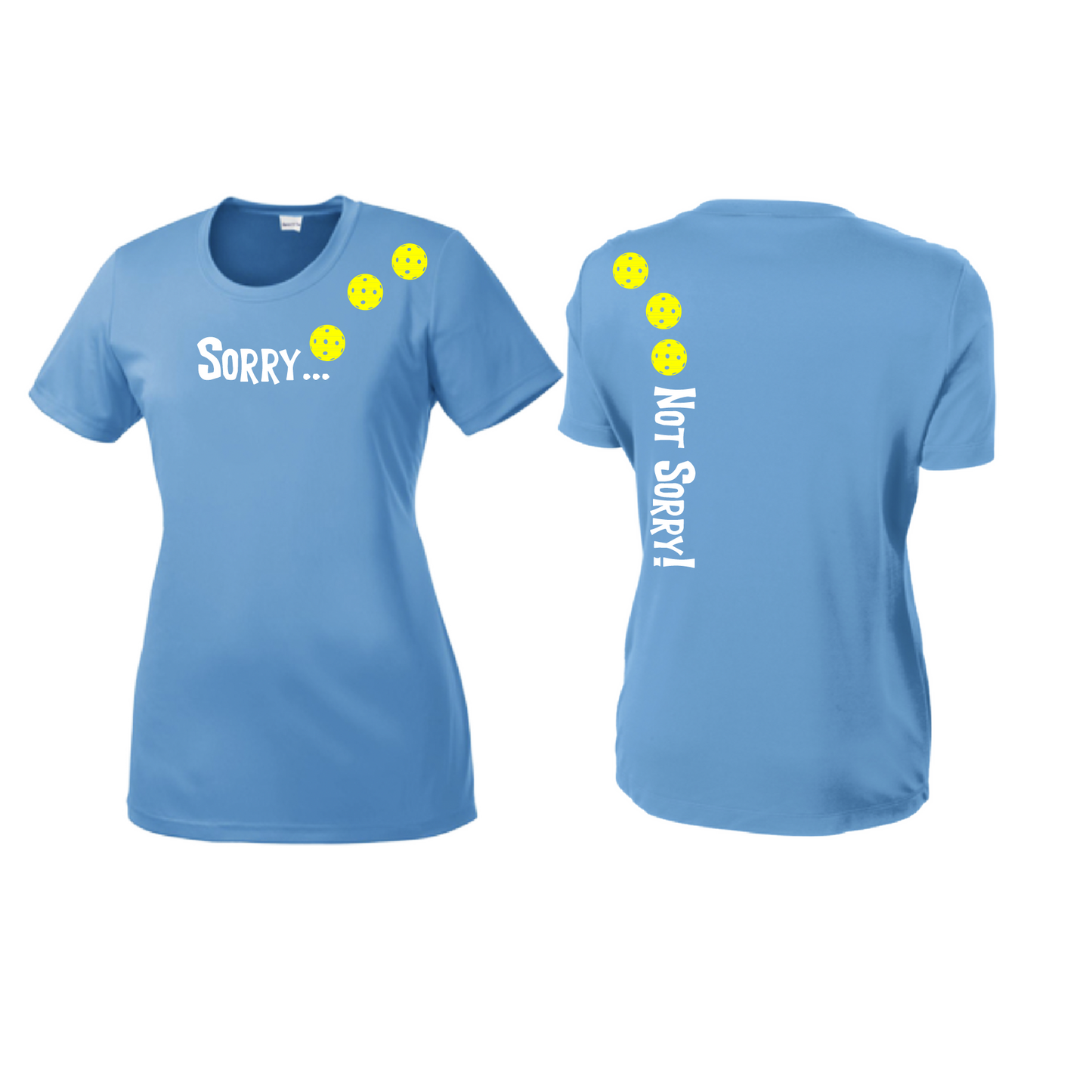 Sorry Not Sorry (Pickleballs Red White Yellow) | Women’s Short Sleeve Crewneck Pickleball Shirts | 100% Polyester