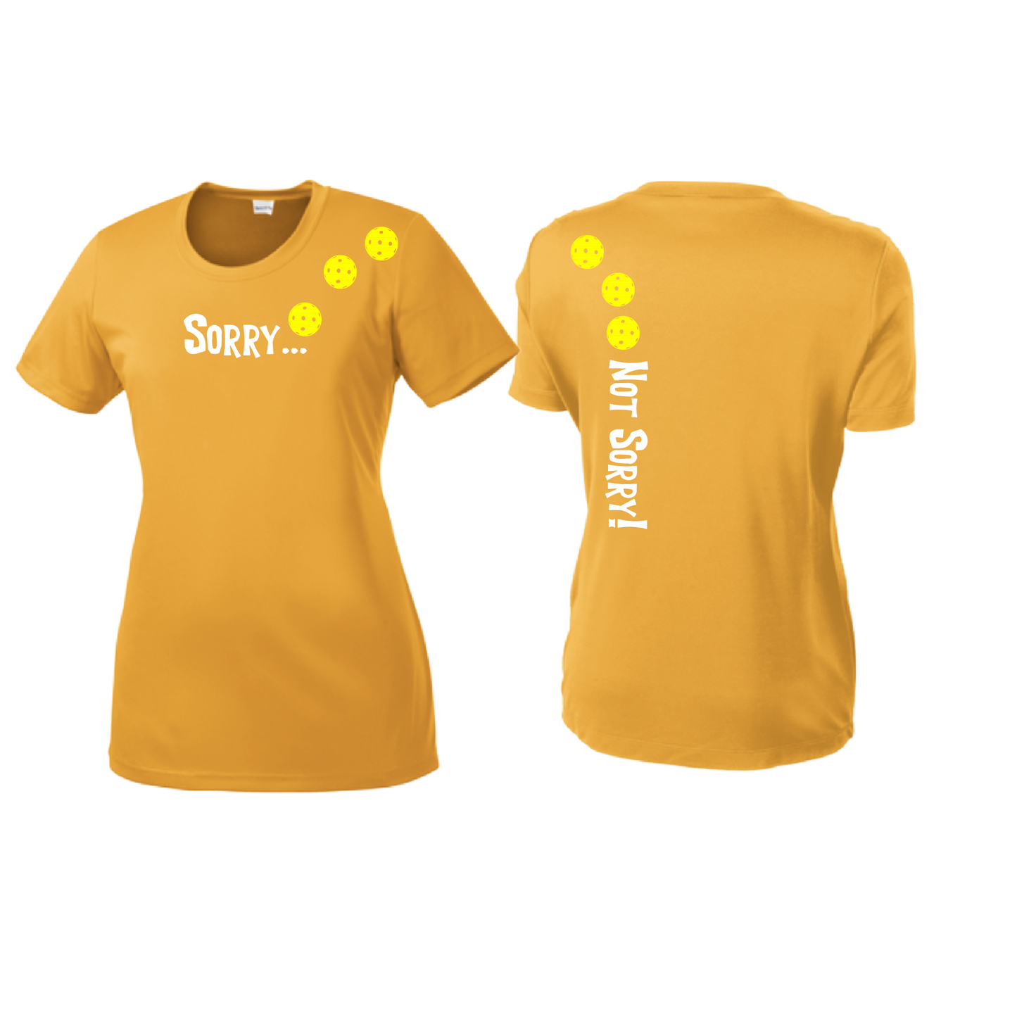 Sorry Not Sorry (Pickleballs Red White Yellow) | Women’s Short Sleeve Crewneck Pickleball Shirts | 100% Polyester