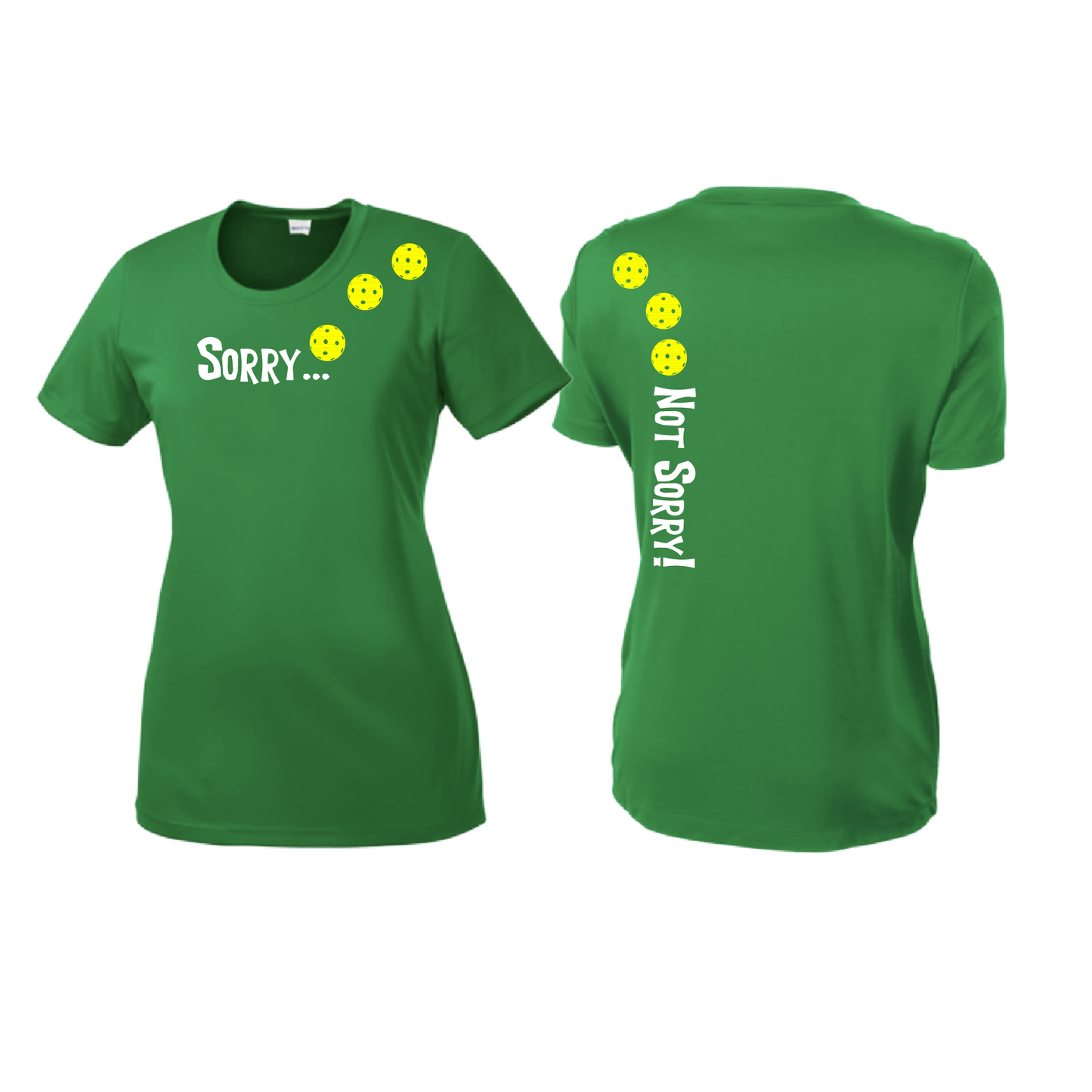 Sorry Not Sorry (Pickleballs Red White Yellow) | Women’s Short Sleeve Crewneck Pickleball Shirts | 100% Polyester