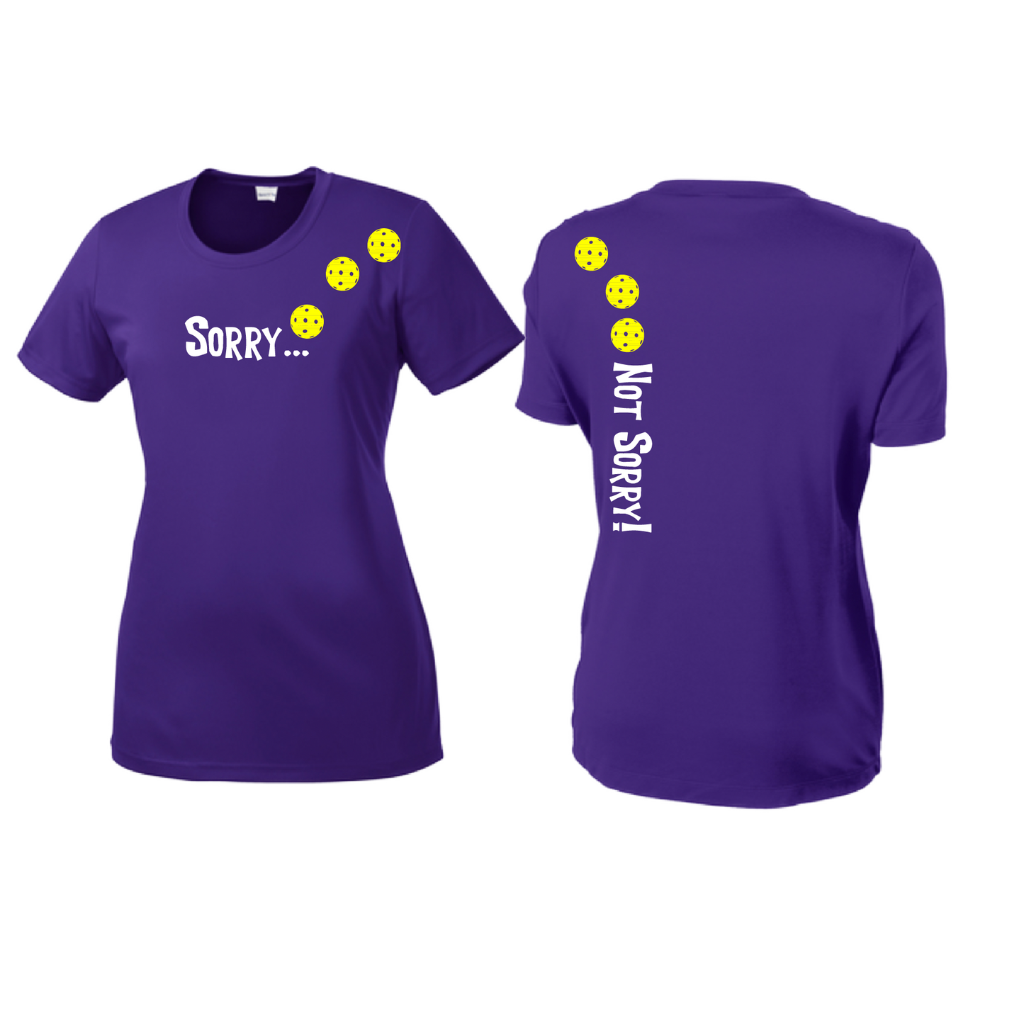 Sorry Not Sorry (Pickleballs Red White Yellow) | Women’s Short Sleeve Crewneck Pickleball Shirts | 100% Polyester