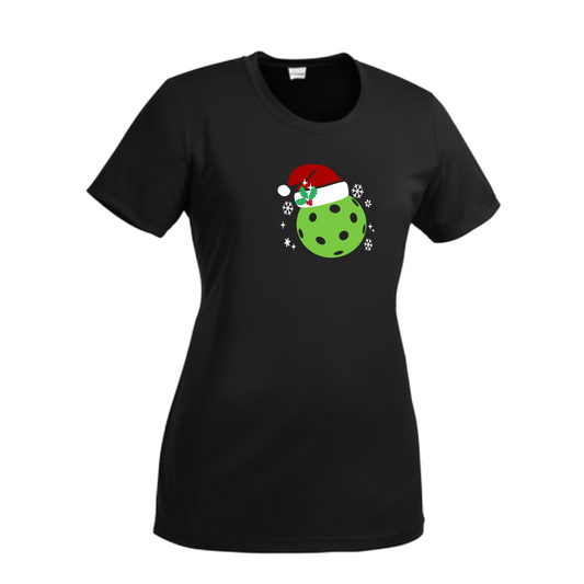 Santa Hat | Women’s Short Sleeve Crewneck Pickleball Shirts | 100% Polyester