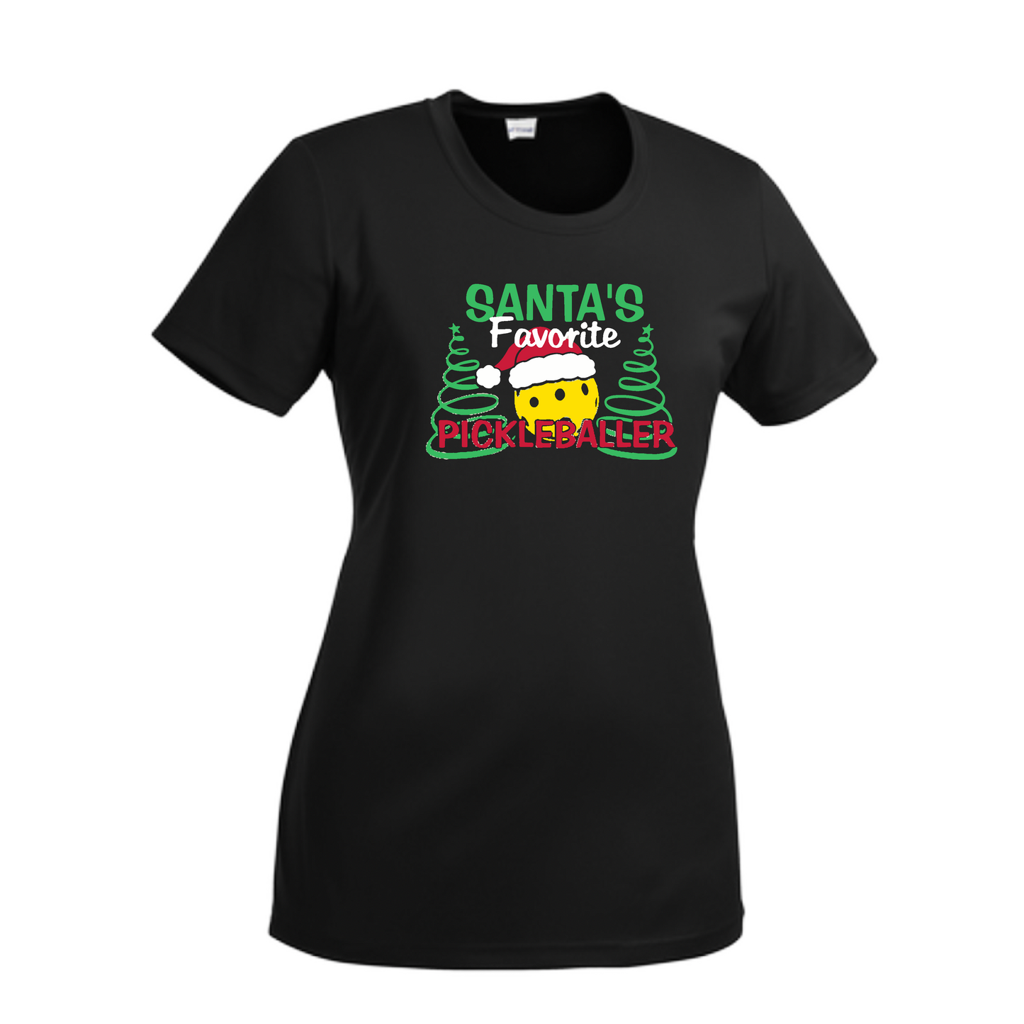 Santa's Favorite Pickleballer | Women’s Short Sleeve Crewneck Pickleball Shirts | 100% Polyester