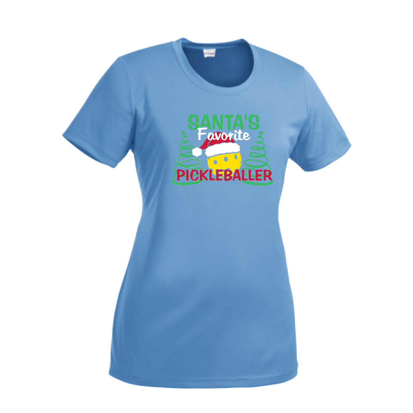 Santa's Favorite Pickleballer | Women’s Short Sleeve Crewneck Pickleball Shirts | 100% Polyester