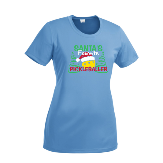 Santa's Favortite Pickleballer | Women’s Short Sleeve Crewneck Pickleball Shirts | 100% Polyester