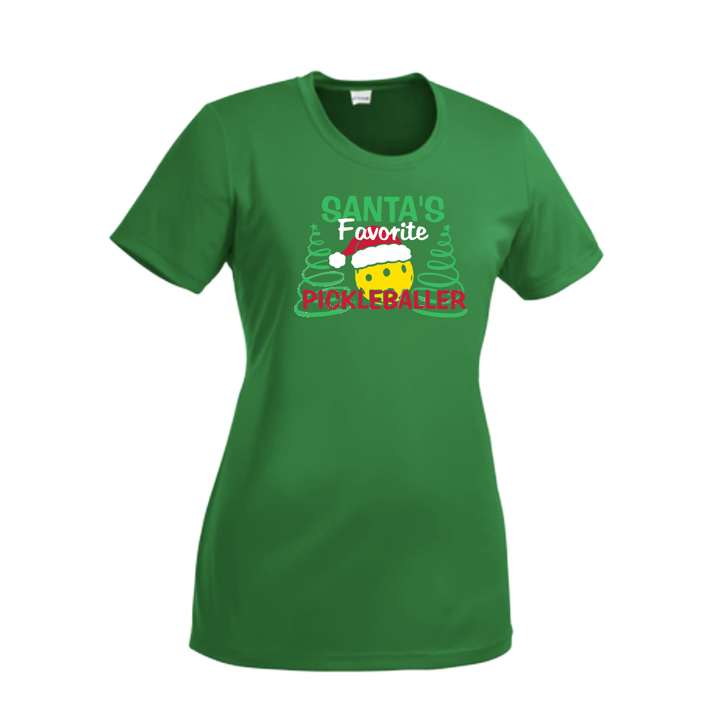 Santa's Favorite Pickleballer | Women’s Short Sleeve Crewneck Pickleball Shirts | 100% Polyester