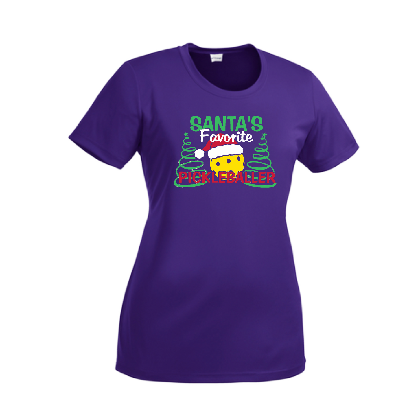 Santa's Favorite Pickleballer | Women’s Short Sleeve Crewneck Pickleball Shirts | 100% Polyester