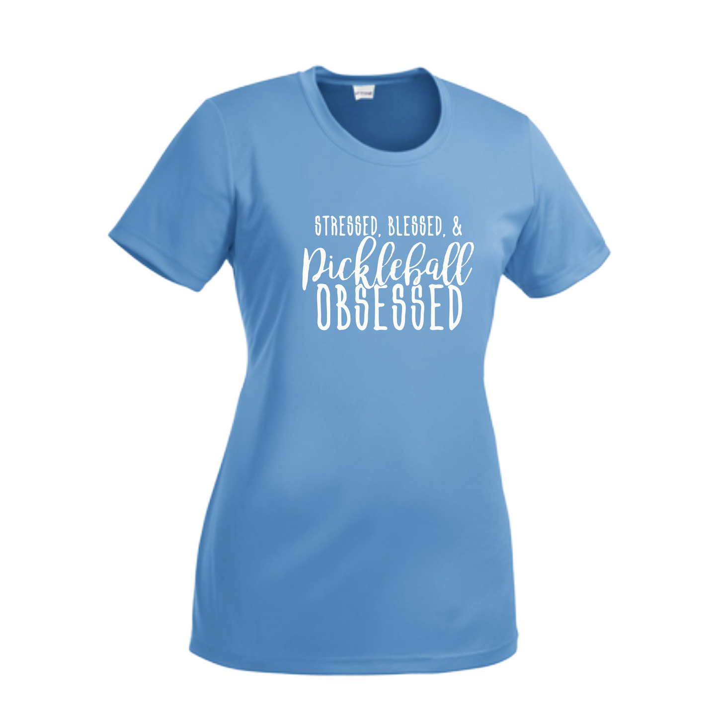 Stressed Blessed & Pickleball Obsessed | Women’s Short Sleeve Crewneck Pickleball Shirts | 100% Polyester