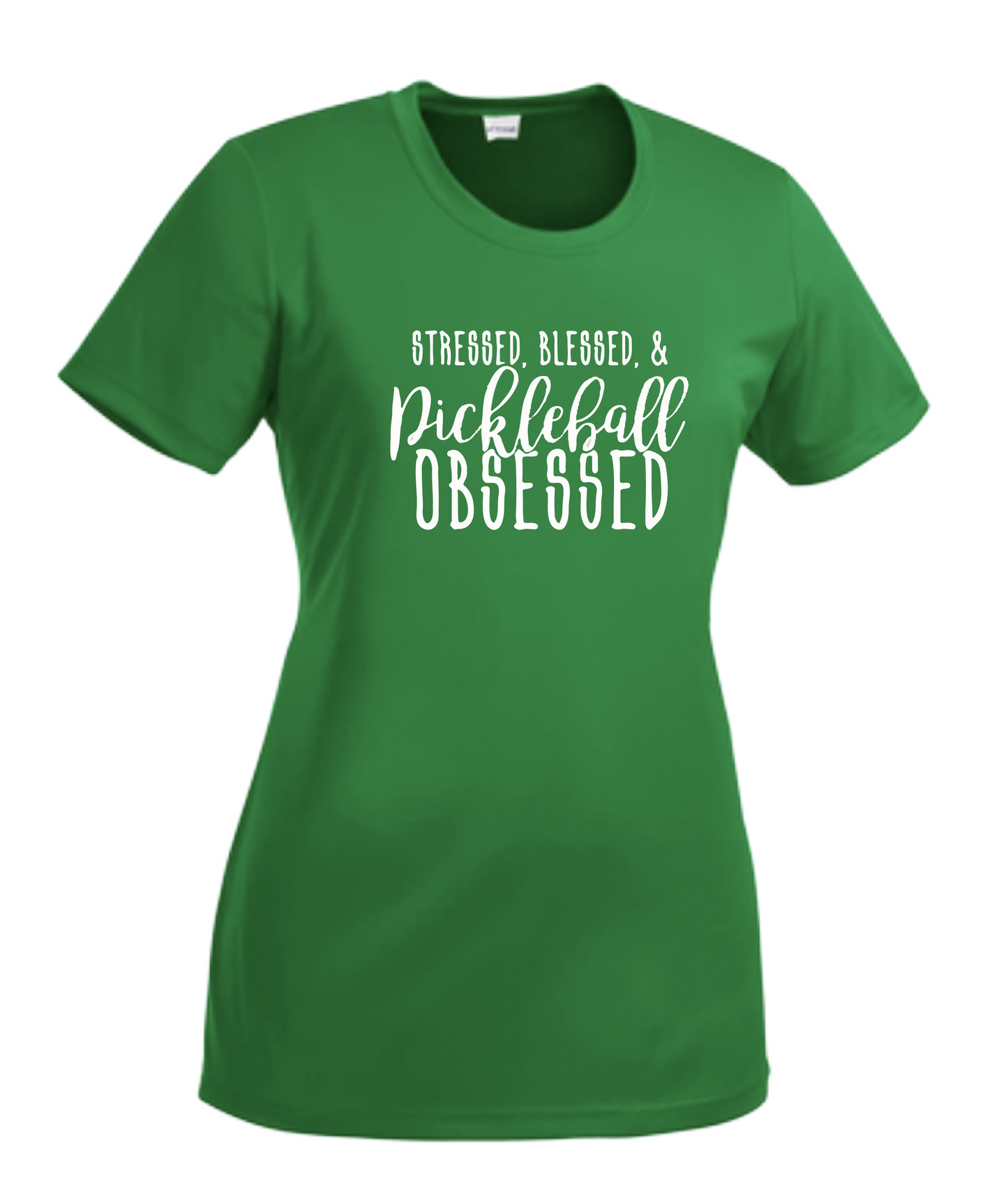 Stressed Blessed & Pickleball Obsessed | Women’s Short Sleeve Crewneck Pickleball Shirts | 100% Polyester