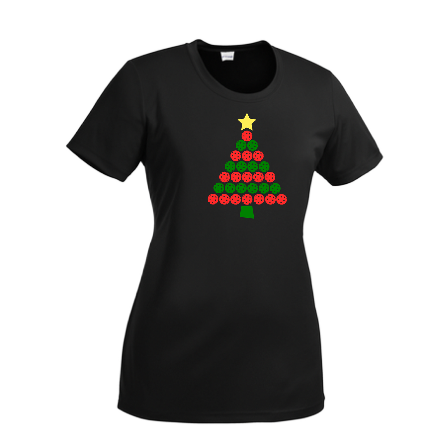 Christmas Tree | Women’s Short Sleeve Crewneck Pickleball Shirts | 100% Polyester