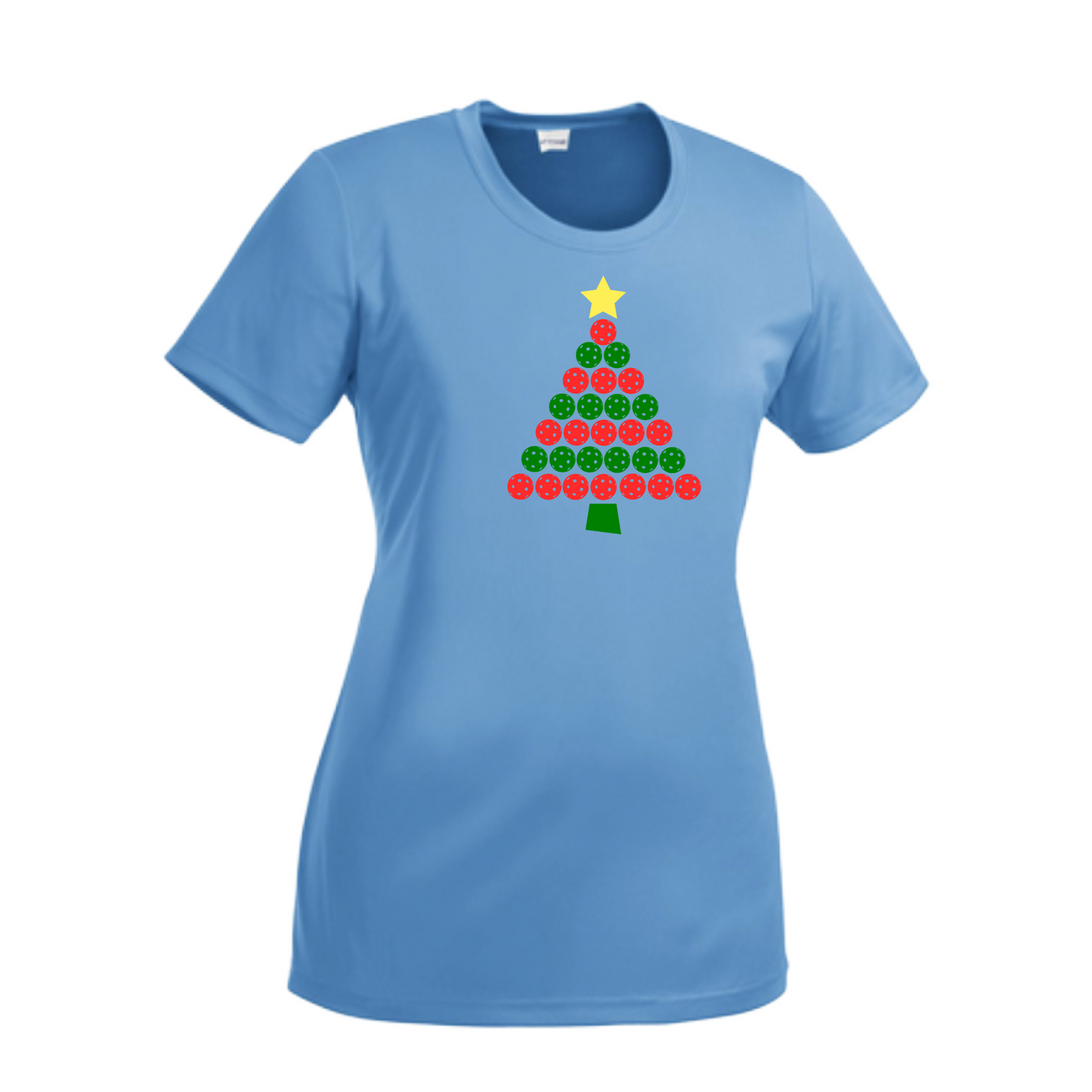 Christmas Tree | Women’s Short Sleeve Crewneck Pickleball Shirts | 100% Polyester