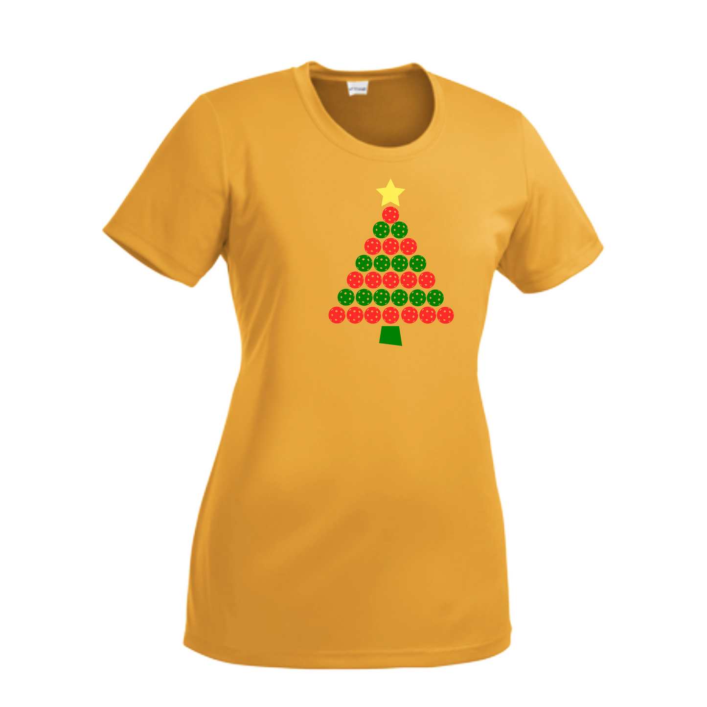 Christmas Tree | Women’s Short Sleeve Crewneck Pickleball Shirts | 100% Polyester