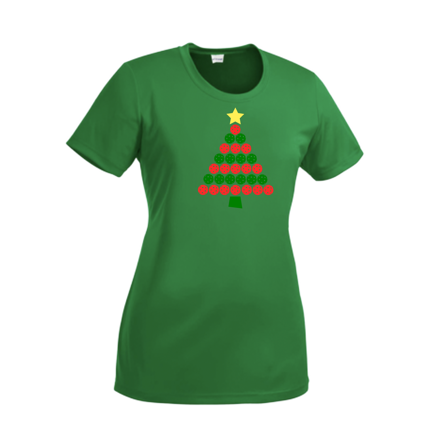 Christmas Tree | Women’s Short Sleeve Crewneck Pickleball Shirts | 100% Polyester