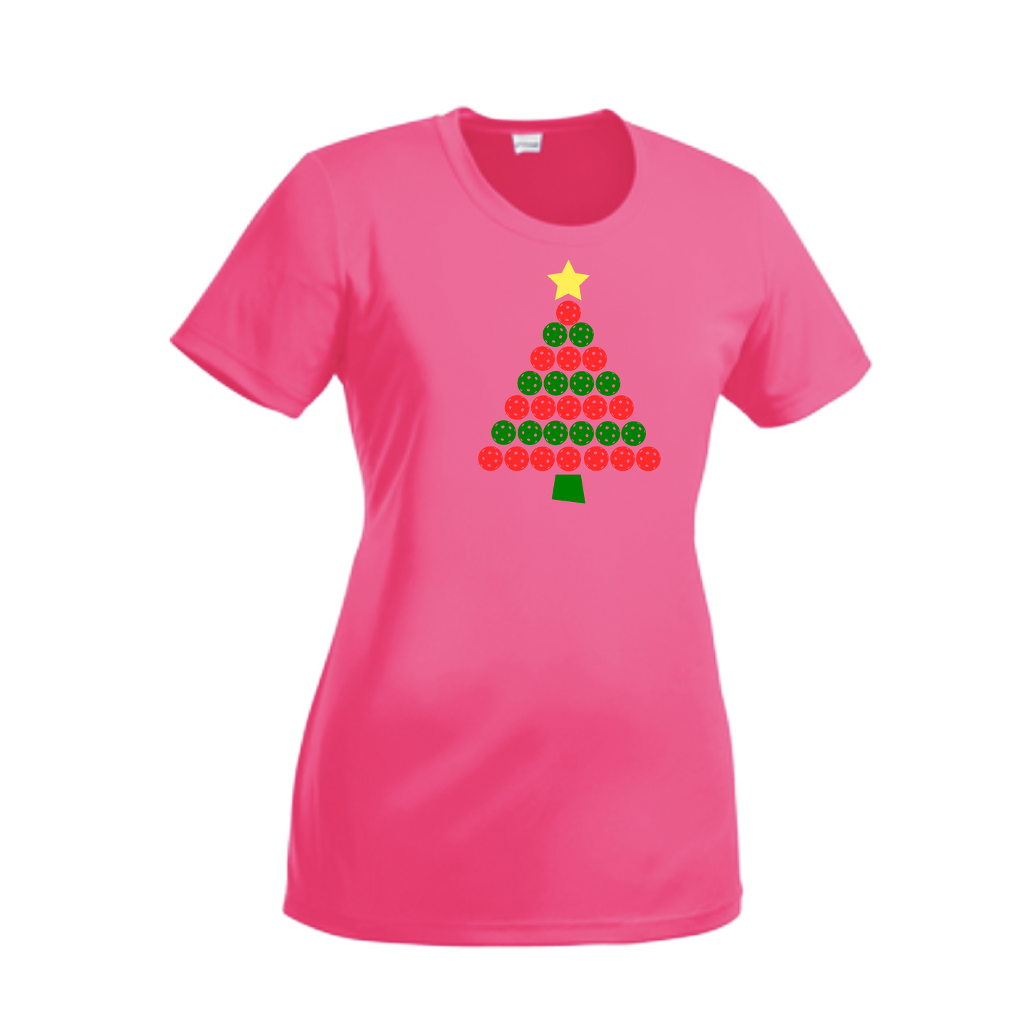 Christmas Tree | Women’s Short Sleeve Crewneck Pickleball Shirts | 100% Polyester