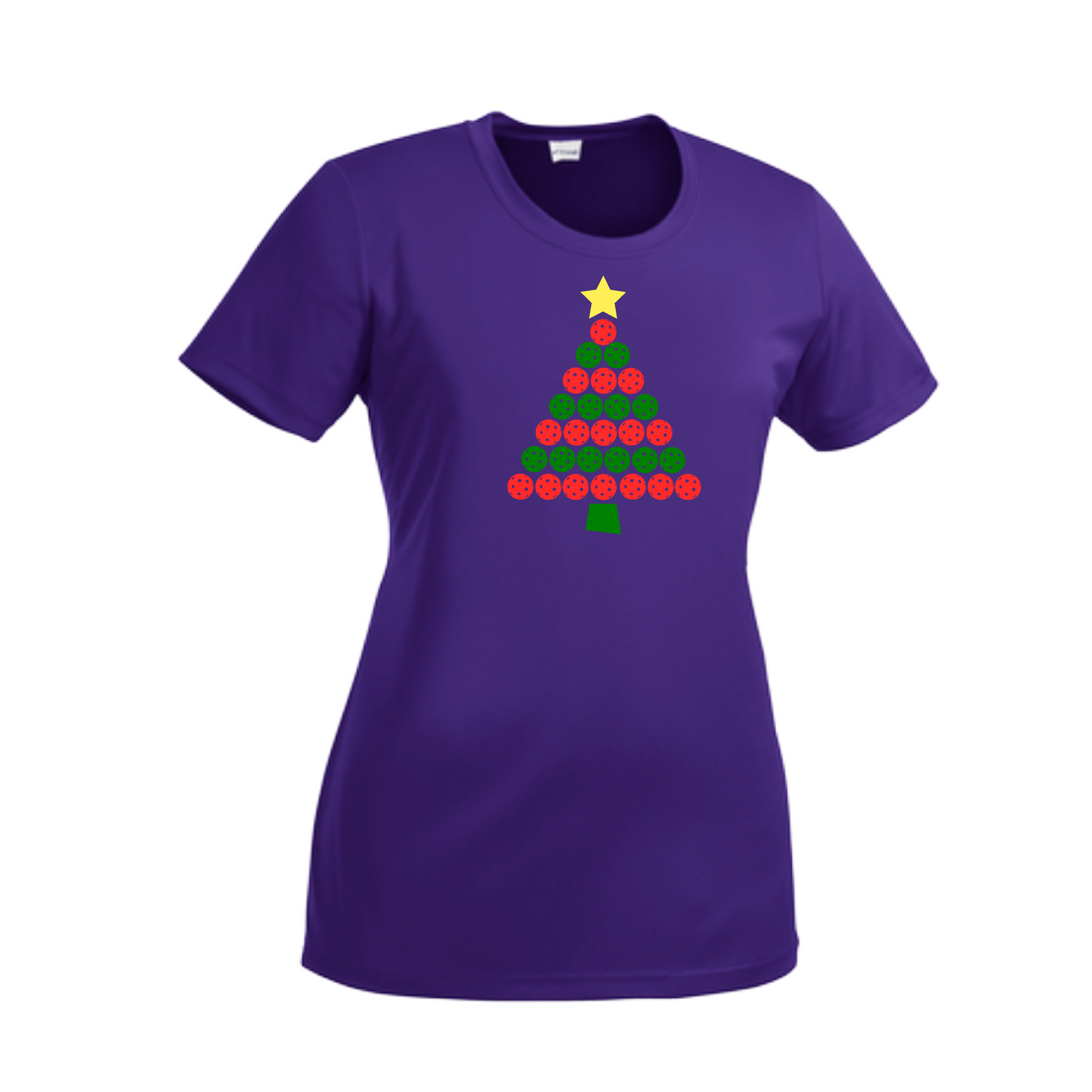 Christmas Tree | Women’s Short Sleeve Crewneck Pickleball Shirts | 100% Polyester