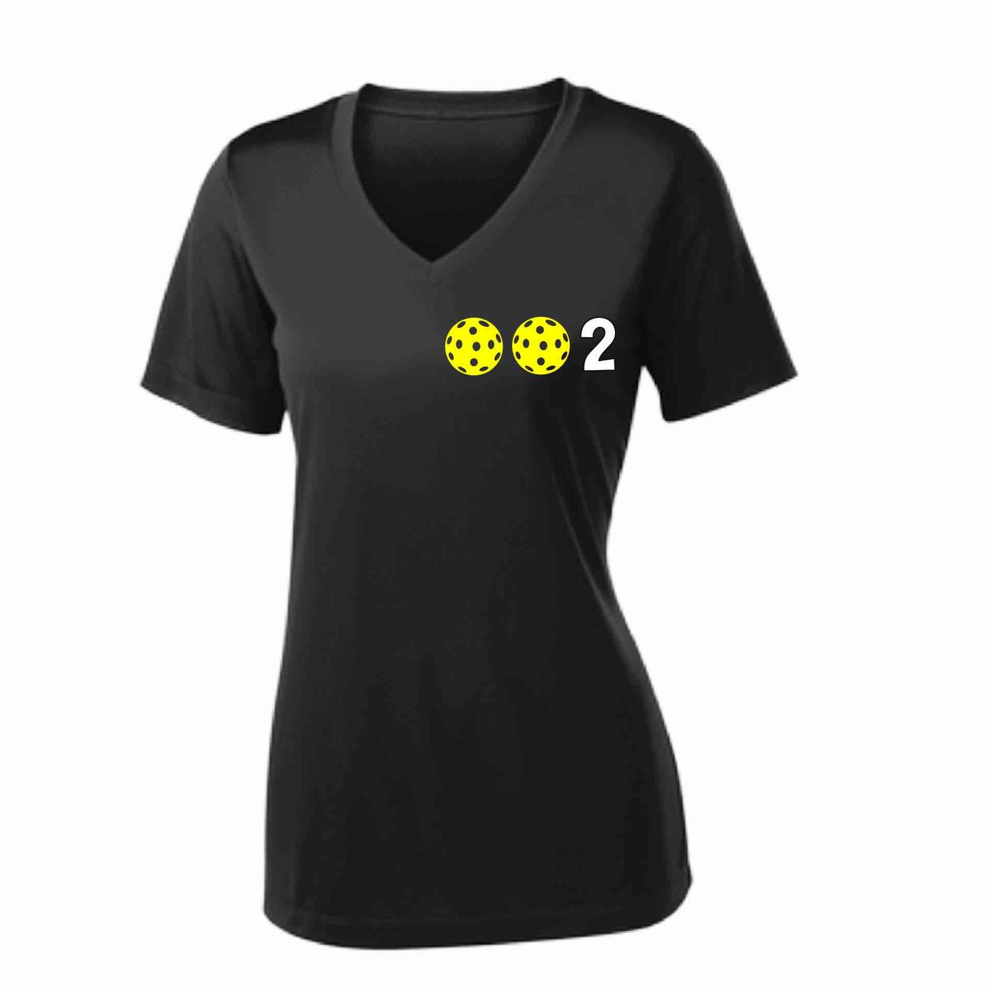 002 (10 Custom Pickleballl Colors) | Women's Short Sleeve V-Neck Pickleball Performance T-Shirts | 100% Polyester