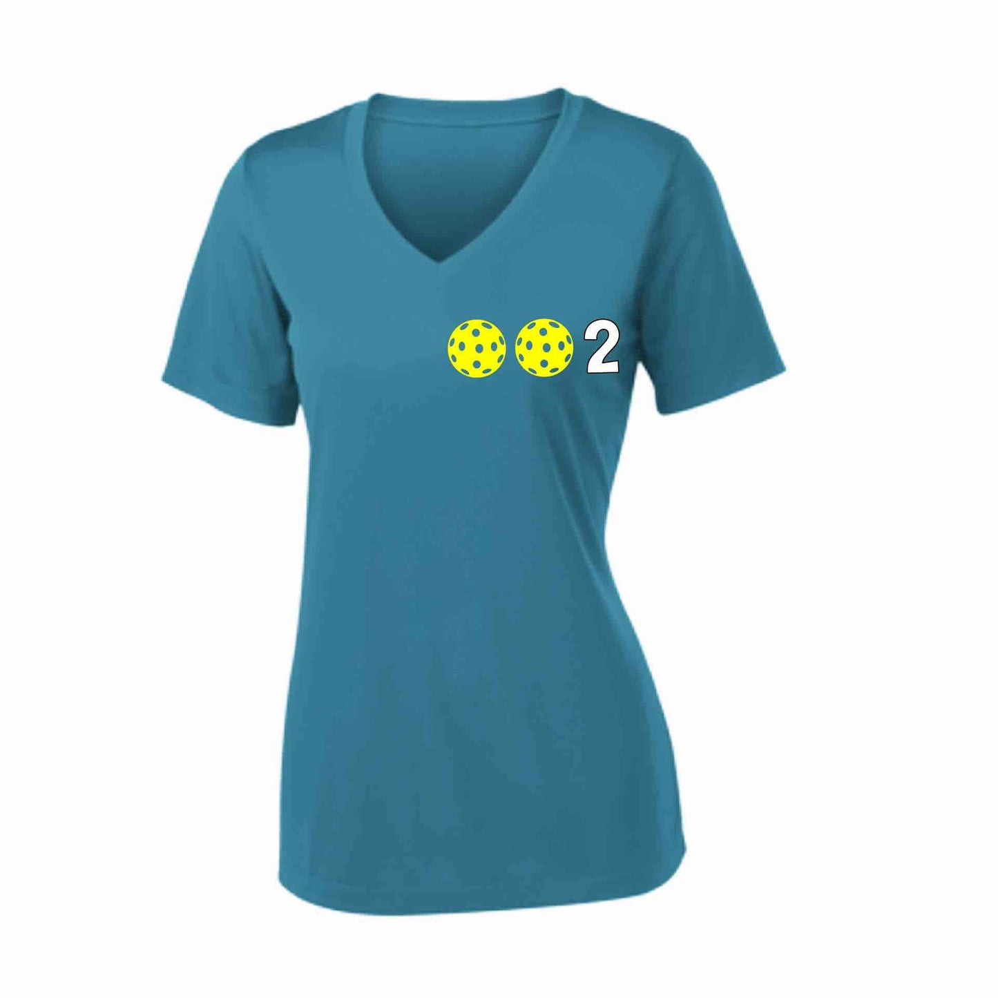002 (10 Custom Pickleballl Colors) | Women's Short Sleeve V-Neck Pickleball Performance T-Shirts | 100% Polyester