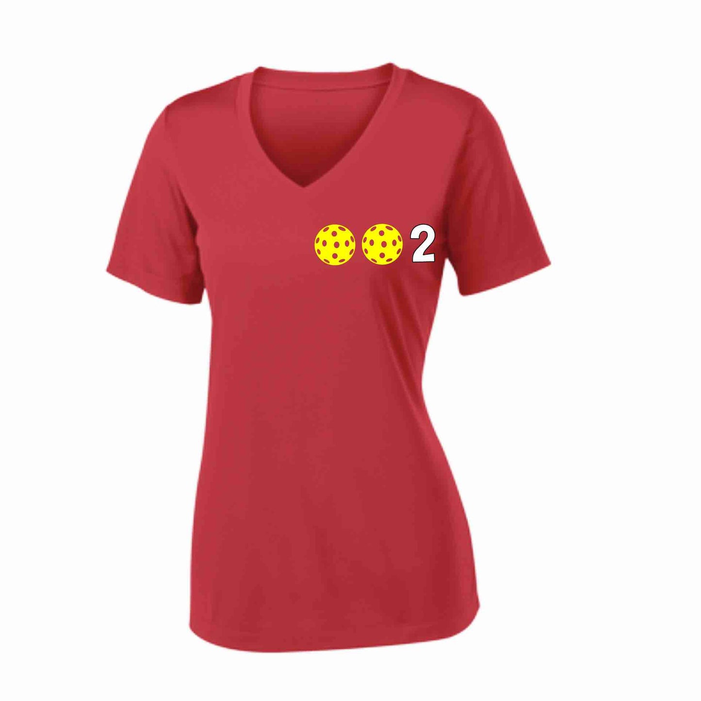 002 (10 Custom Pickleballl Colors) | Women's Short Sleeve V-Neck Pickleball Performance T-Shirts | 100% Polyester