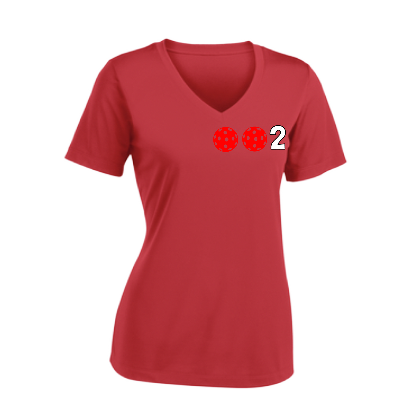 002 With Pickleballs (Colors Rainbow Red Cyan) Customizable | Women's Short Sleeve V-Neck Pickleball Shirts | 100% Polyester
