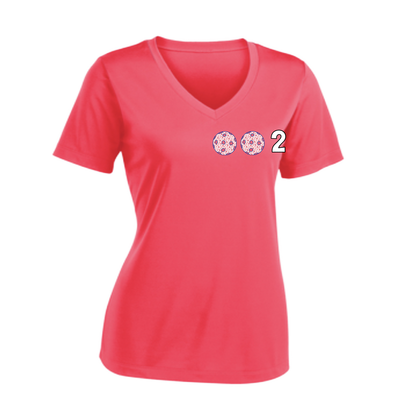 002 With Pickleballs (Colors Yellow Pink White) Customizable | Women's Short Sleeve V-Neck Pickleball Shirts | 100% Polyester