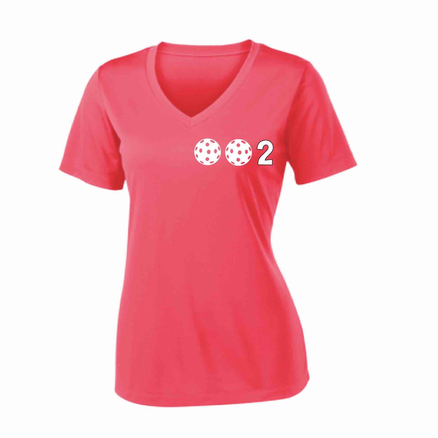 002 (10 Custom Pickleballl Colors) | Women's Short Sleeve V-Neck Pickleball Performance T-Shirts | 100% Polyester