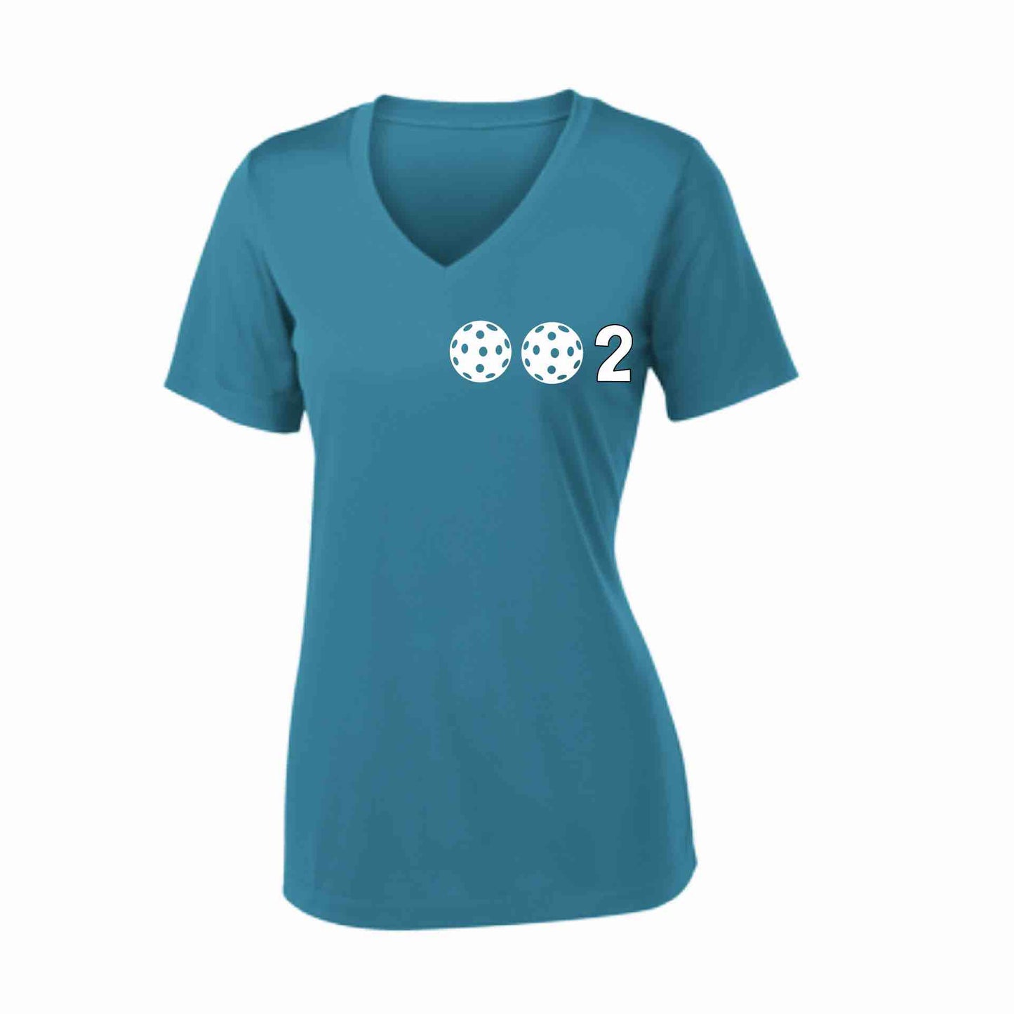 002 (10 Custom Pickleballl Colors) | Women's Short Sleeve V-Neck Pickleball Performance T-Shirts | 100% Polyester