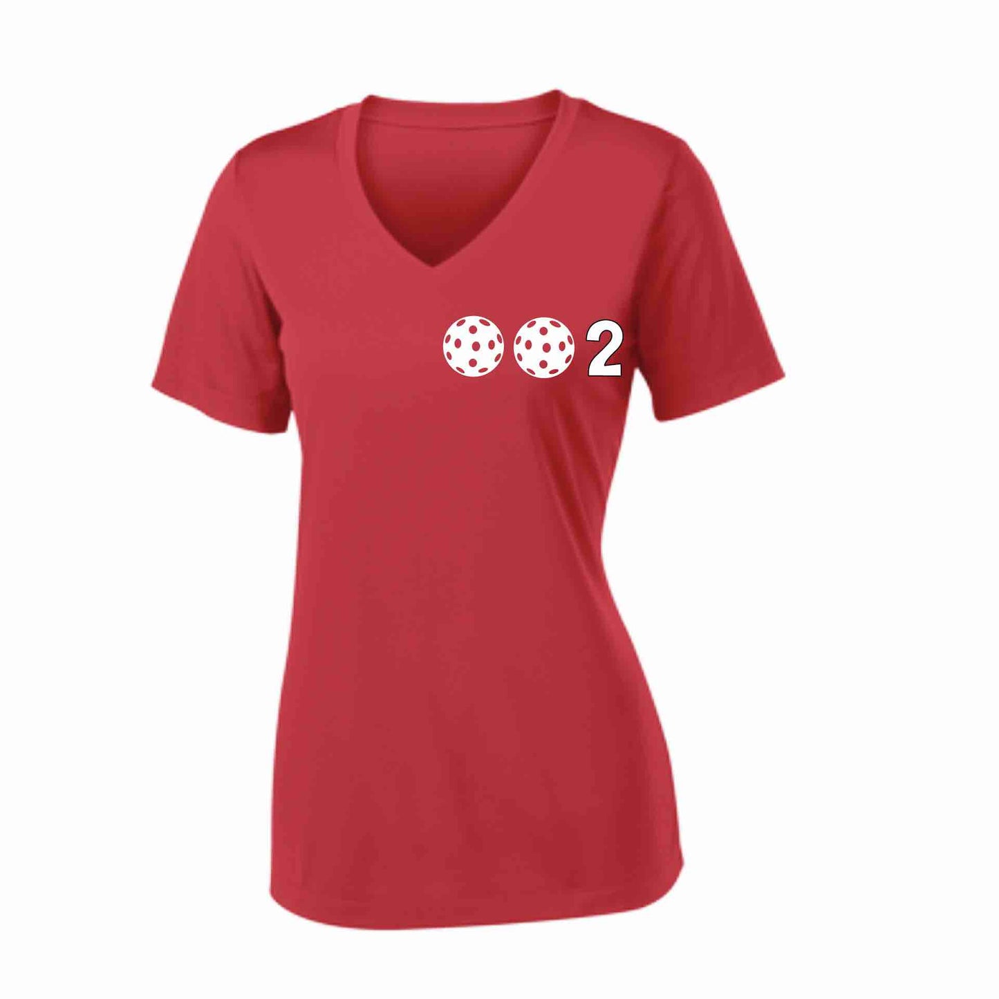 002 (10 Custom Pickleballl Colors) | Women's Short Sleeve V-Neck Pickleball Performance T-Shirts | 100% Polyester