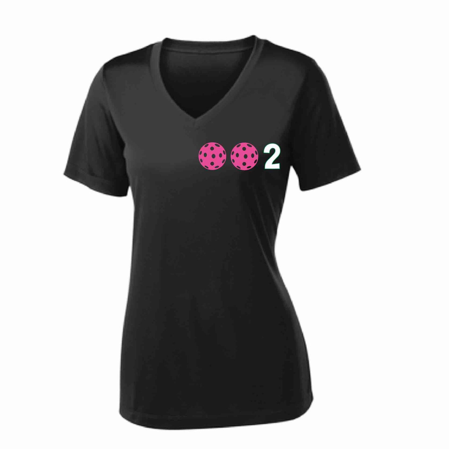002 (10 Custom Pickleballl Colors) | Women's Short Sleeve V-Neck Pickleball Performance T-Shirts | 100% Polyester