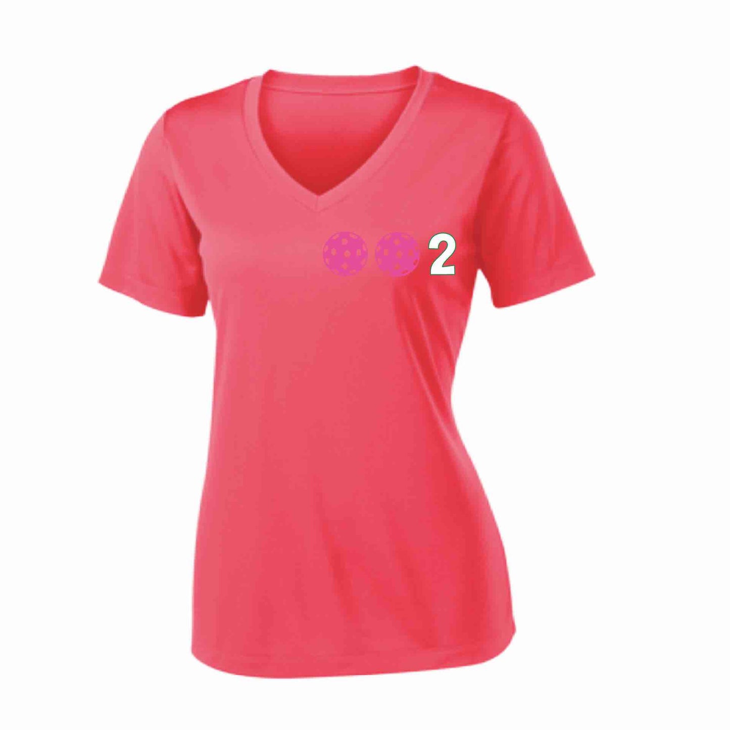 002 (10 Custom Pickleballl Colors) | Women's Short Sleeve V-Neck Pickleball Performance T-Shirts | 100% Polyester